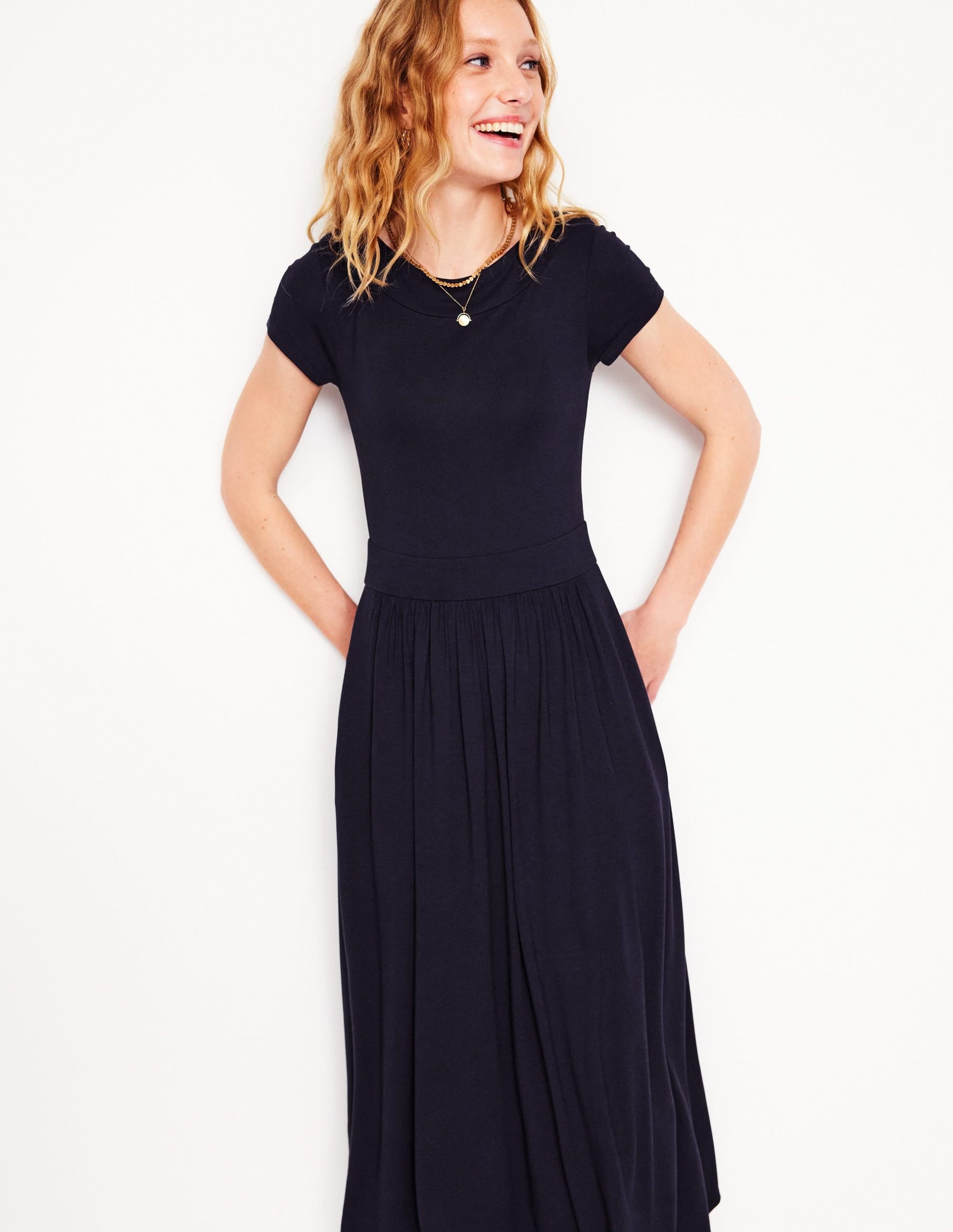 Melanie Jersey Midi Dress-Navy - Image 4
