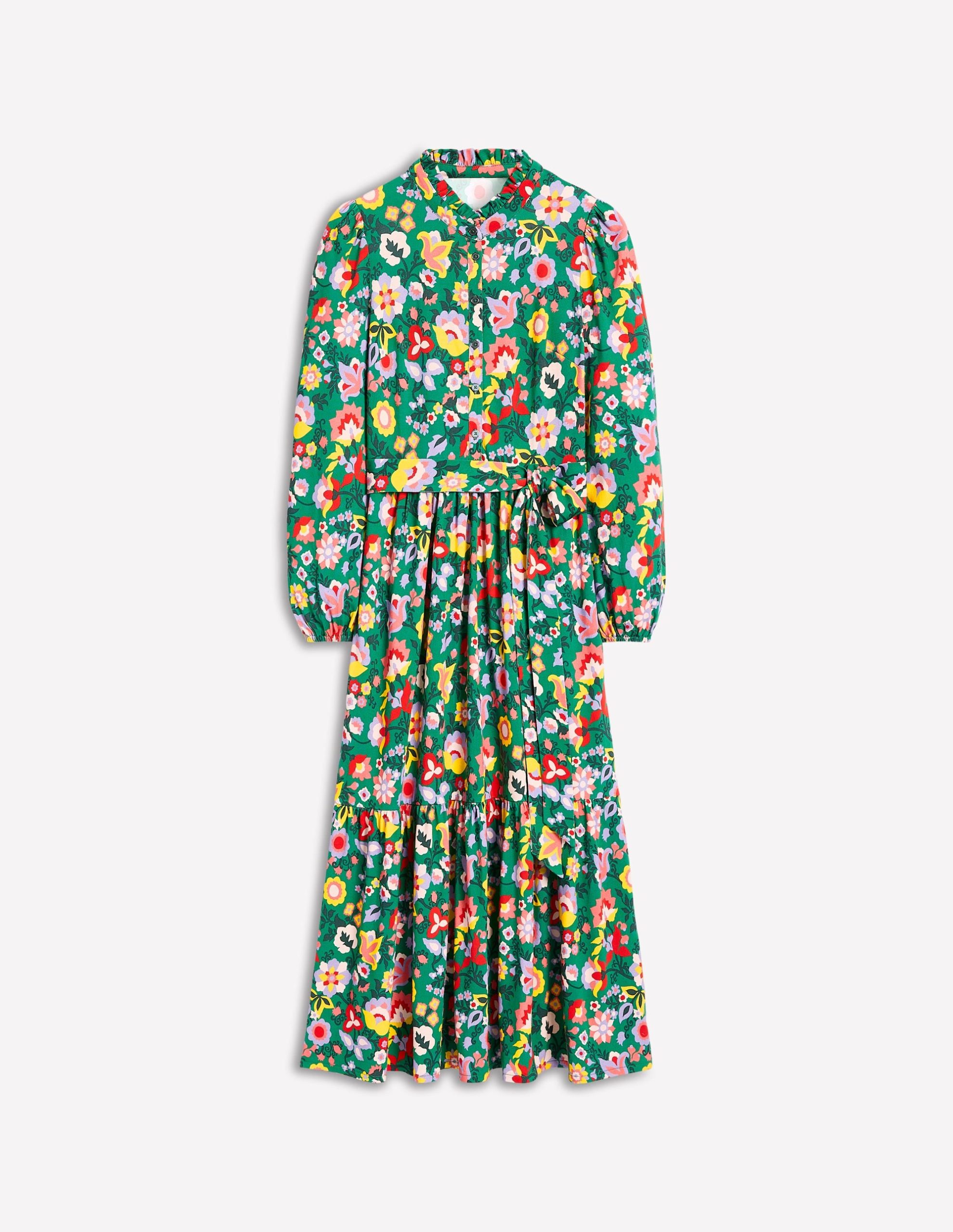 Willow Tiered Jersey Dress-Forest Grass. Flourishing Vine - Image 6