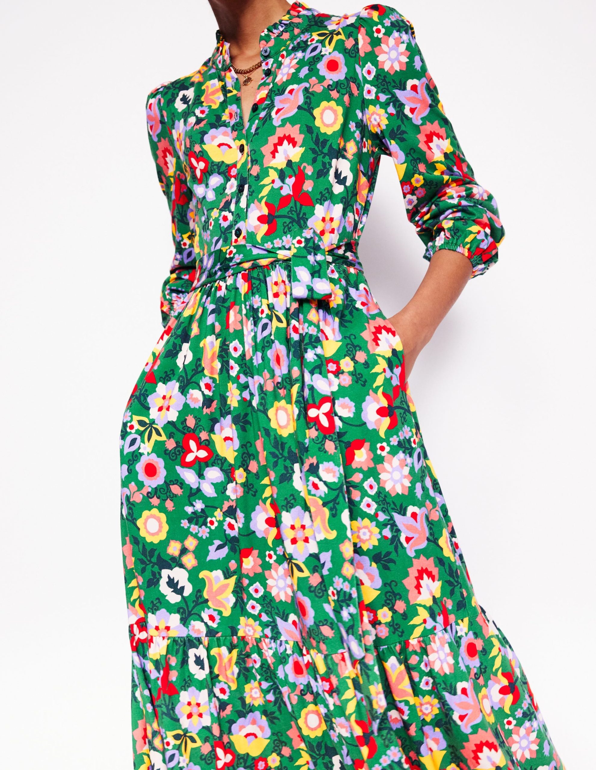 Willow Tiered Jersey Dress-Forest Grass. Flourishing Vine - Image 2