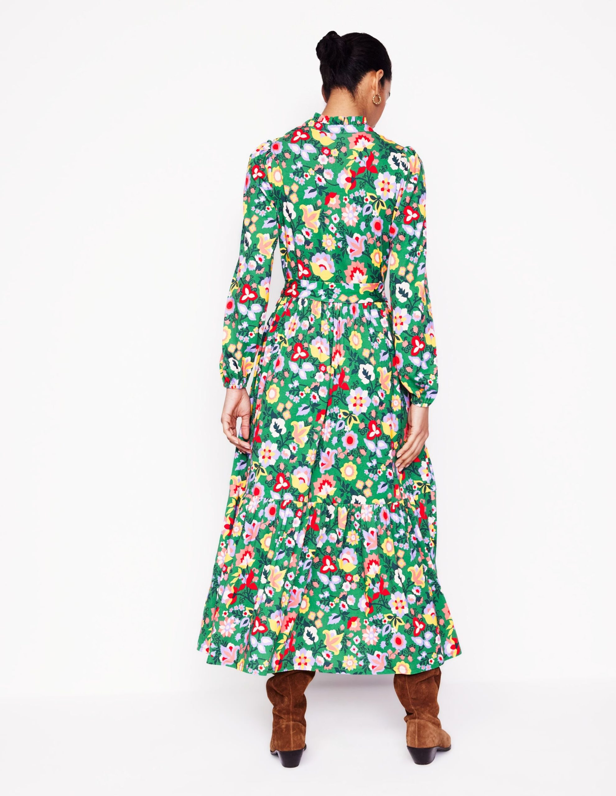 Willow Tiered Jersey Dress-Forest Grass. Flourishing Vine - Image 3