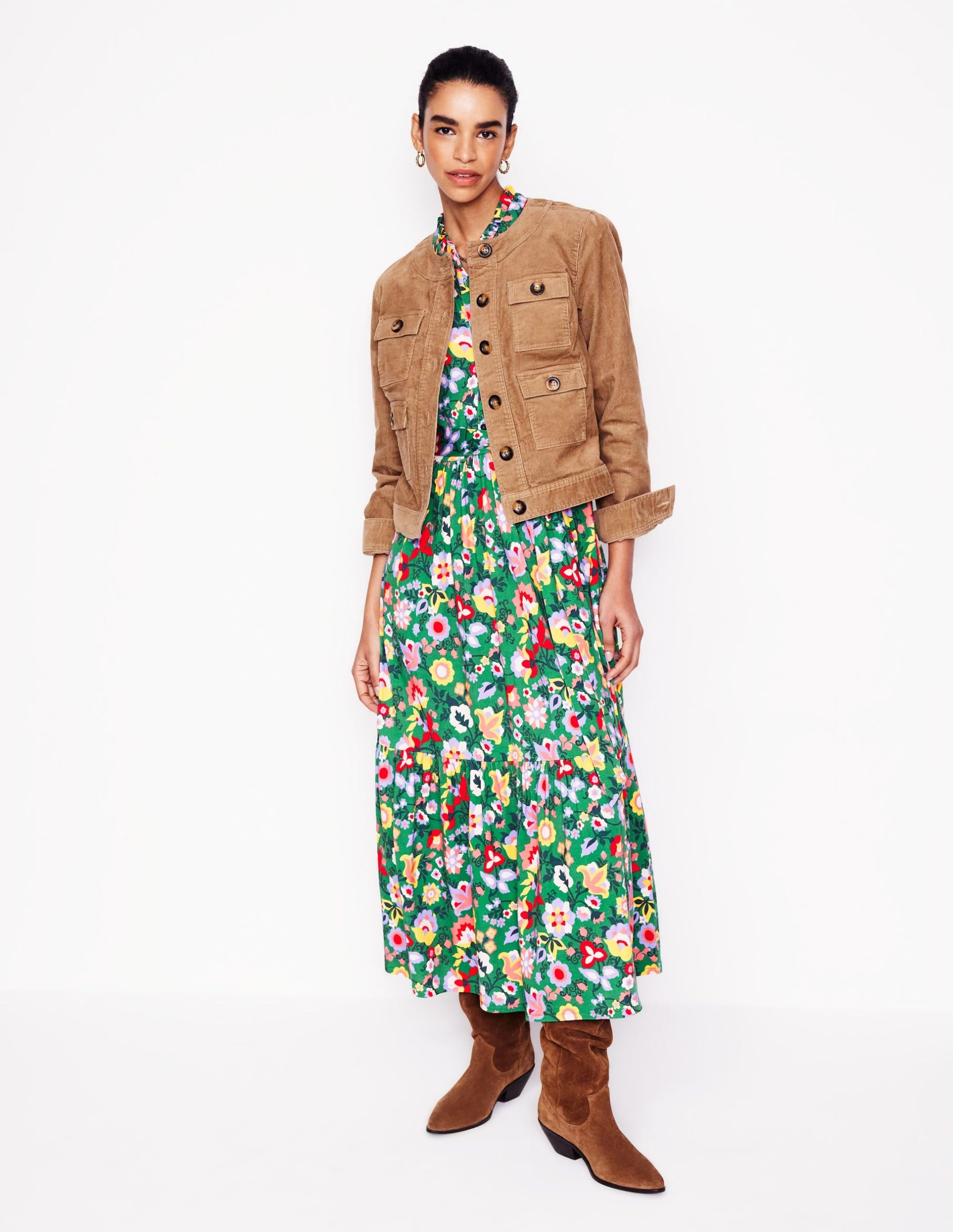 Willow Tiered Jersey Dress-Forest Grass. Flourishing Vine - Image 4