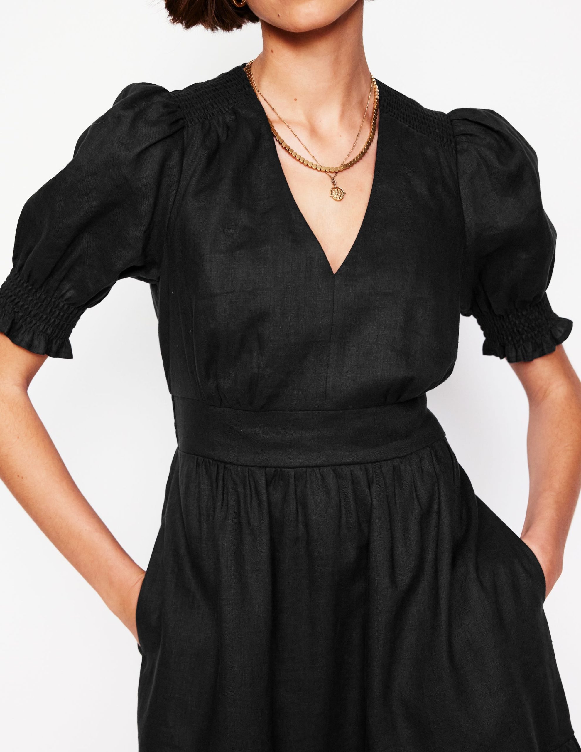 Anna Linen Short Dress-Black - Image 2