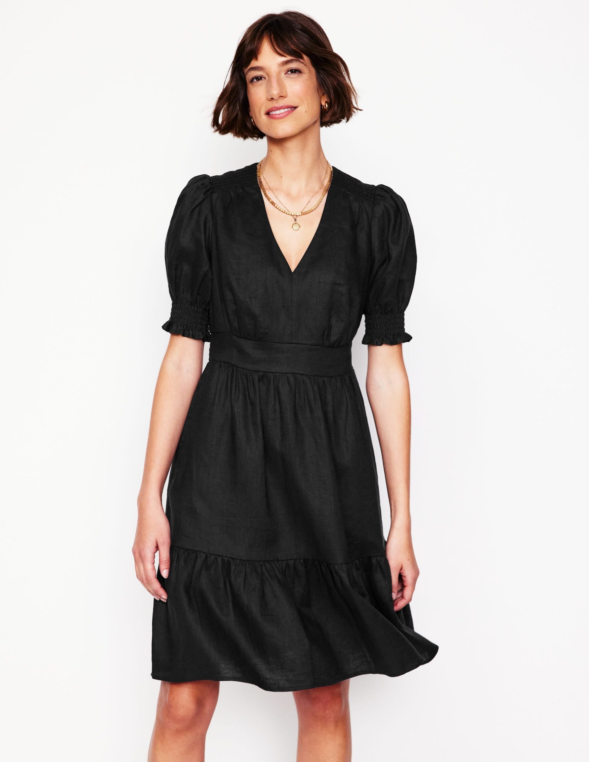 Anna Linen Short Dress-Black - Image 3