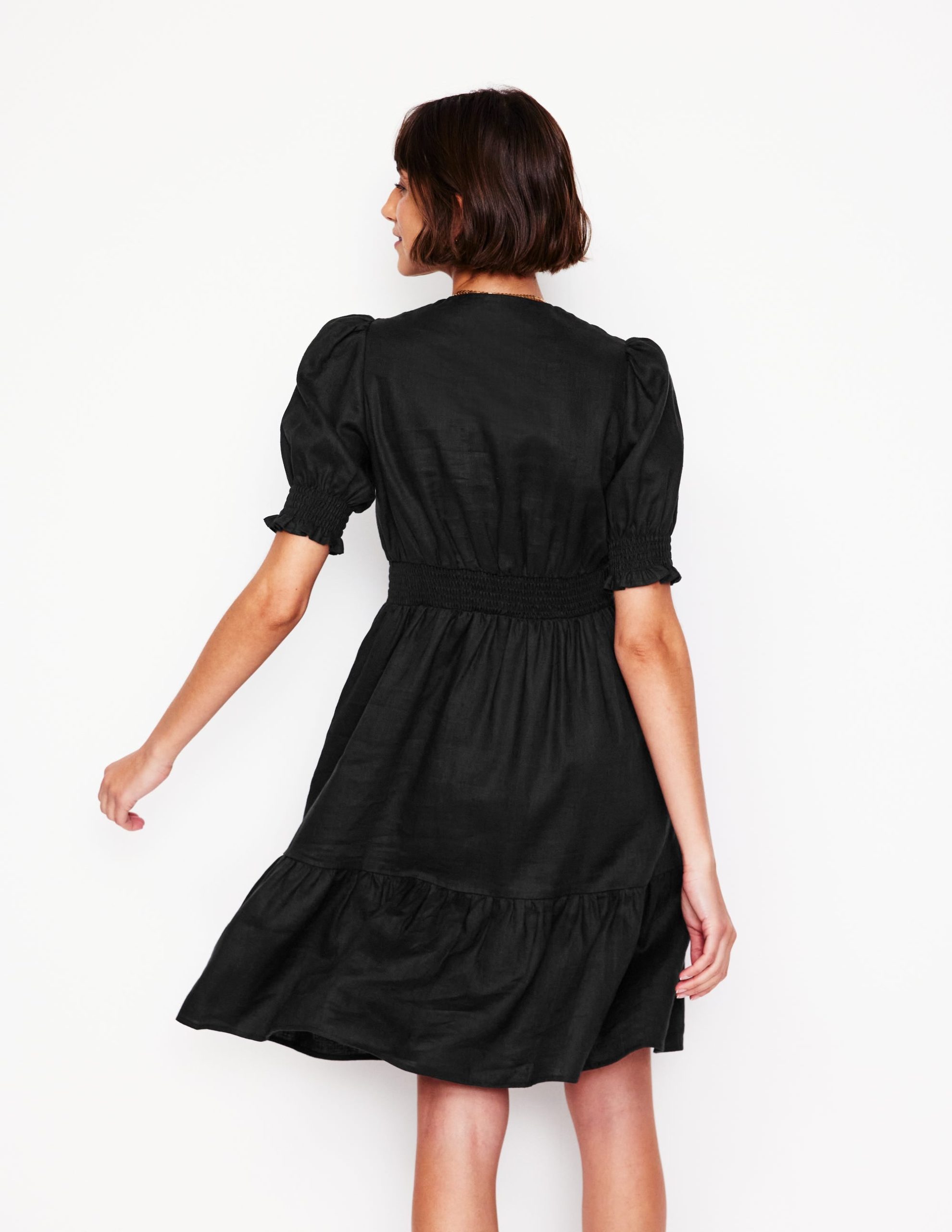 Anna Linen Short Dress-Black - Image 4