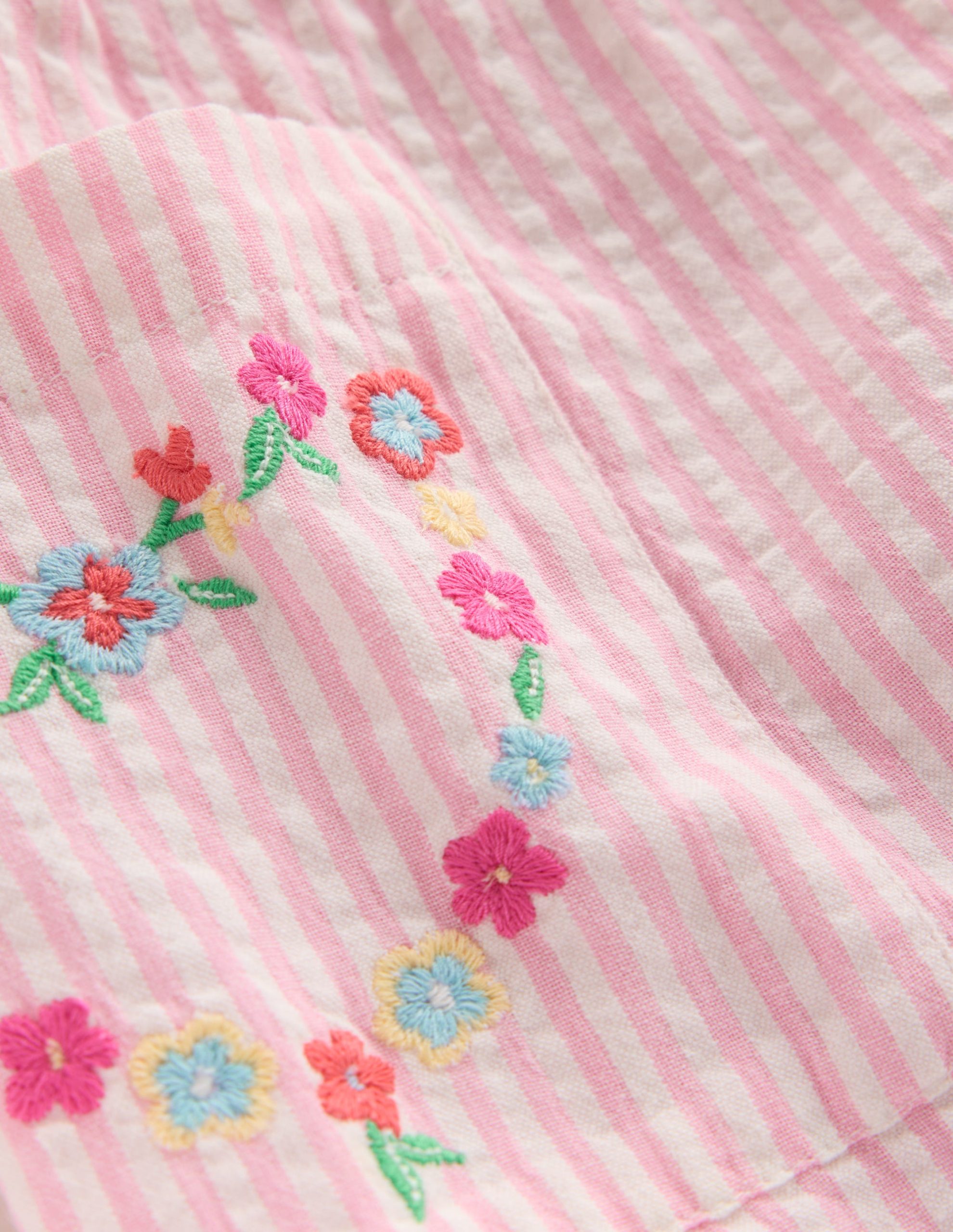 Short-sleeved woven tunic-Ticking Pink Embroidery - Image 3
