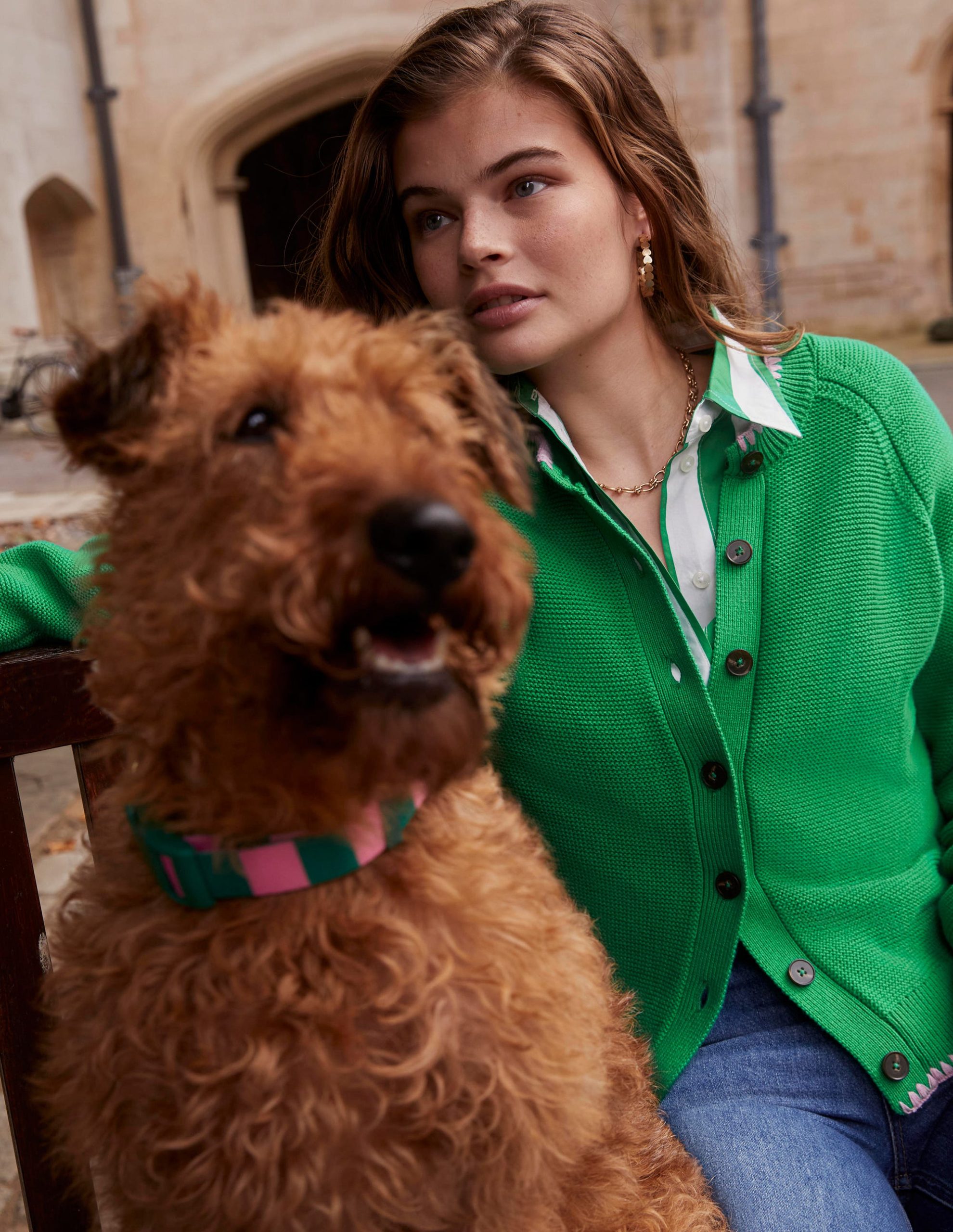 Lena Stitch Detail Cardigan-Rich Emerald - Image 5