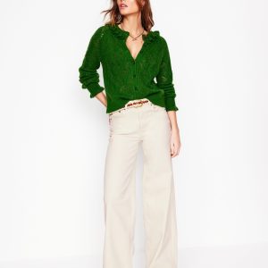 High Rise Wide Leg Jeans-Ecru