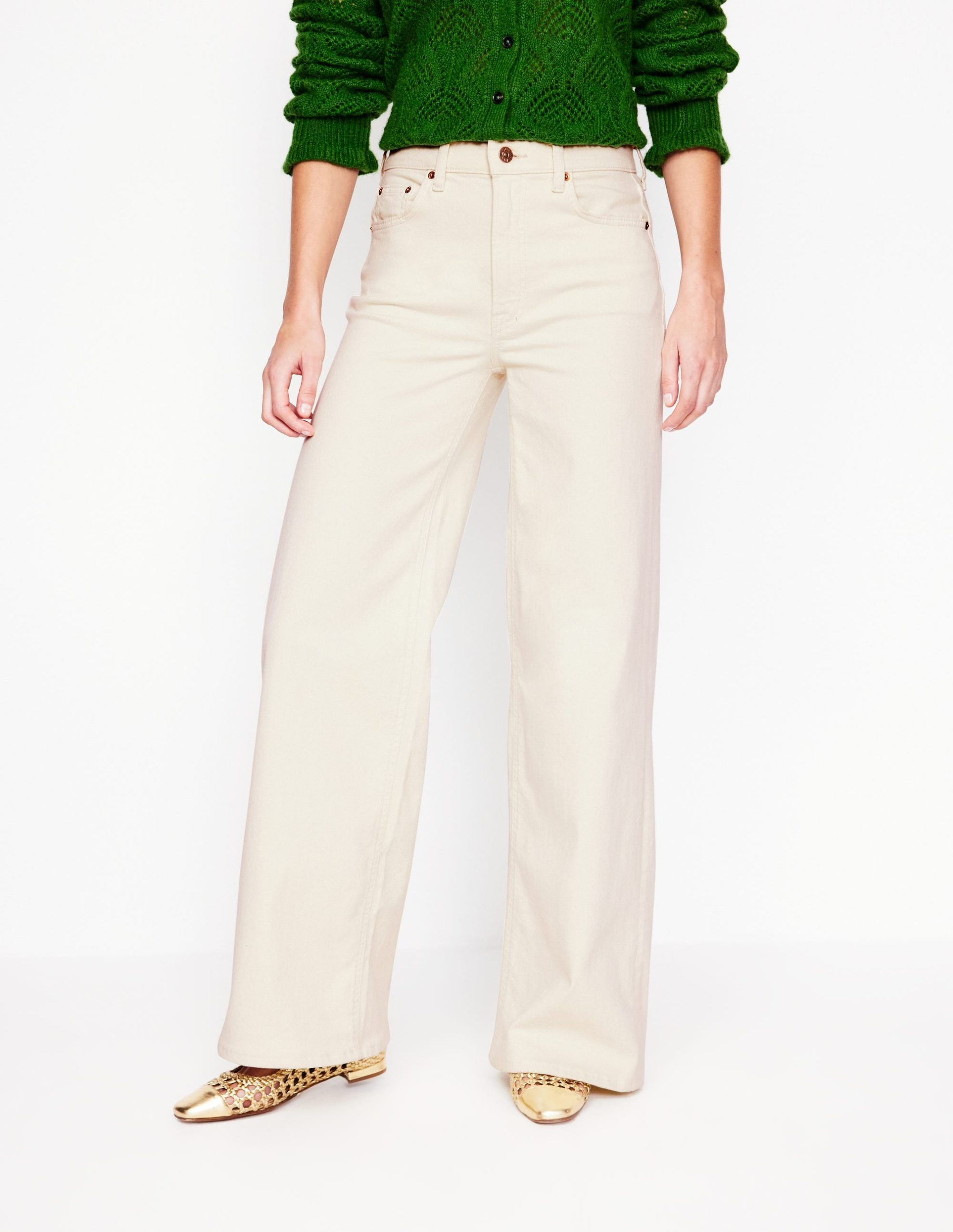 High Rise Wide Leg Jeans-Ecru - Image 4