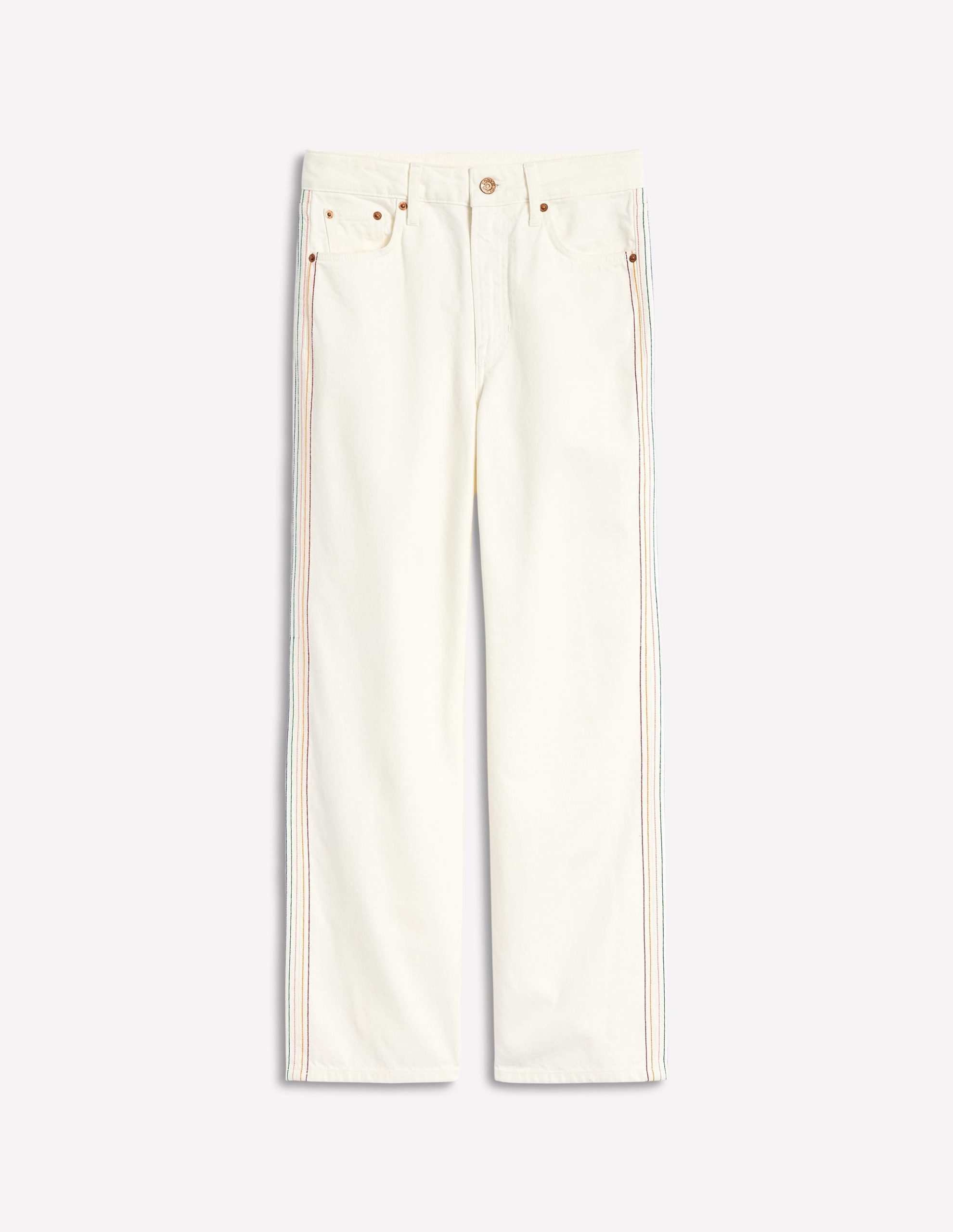 High Rise Straight Crop Jeans-Off White w/ Embroidery - Image 2