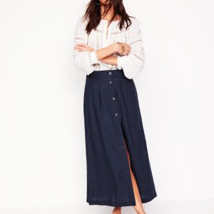 Thomasina Linen Midi Skirt-Navy