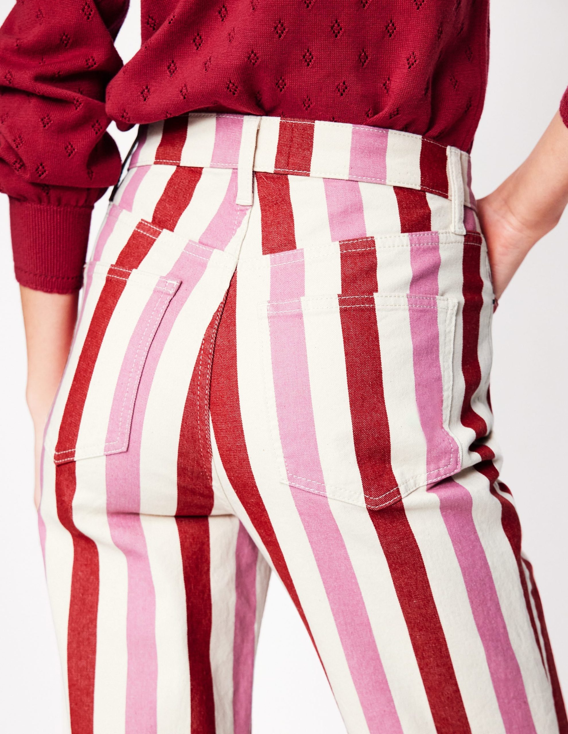 High Rise Stripe Jeans-Red and Pink Wide Stripe - Image 3