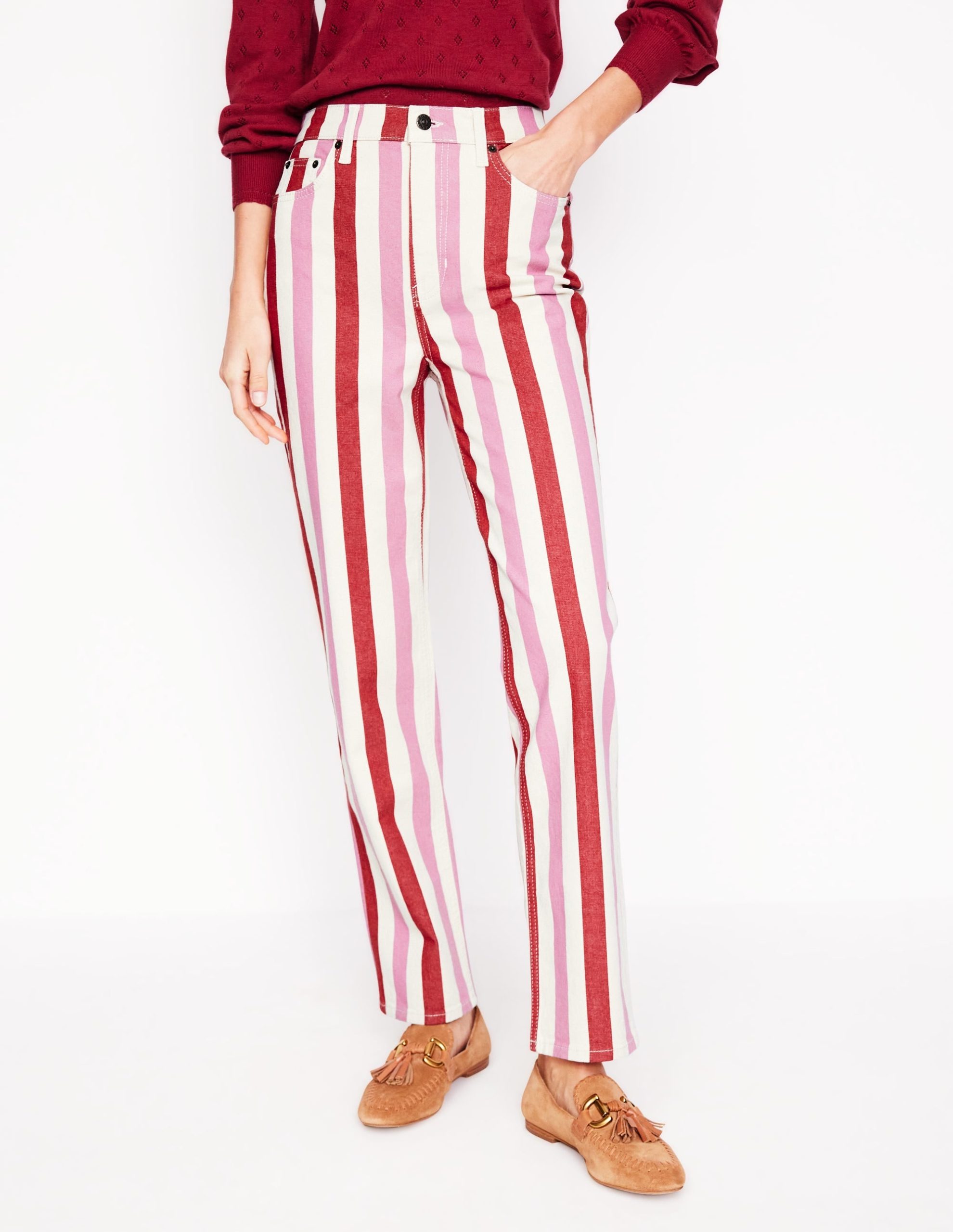 High Rise Stripe Jeans-Red and Pink Wide Stripe - Image 5