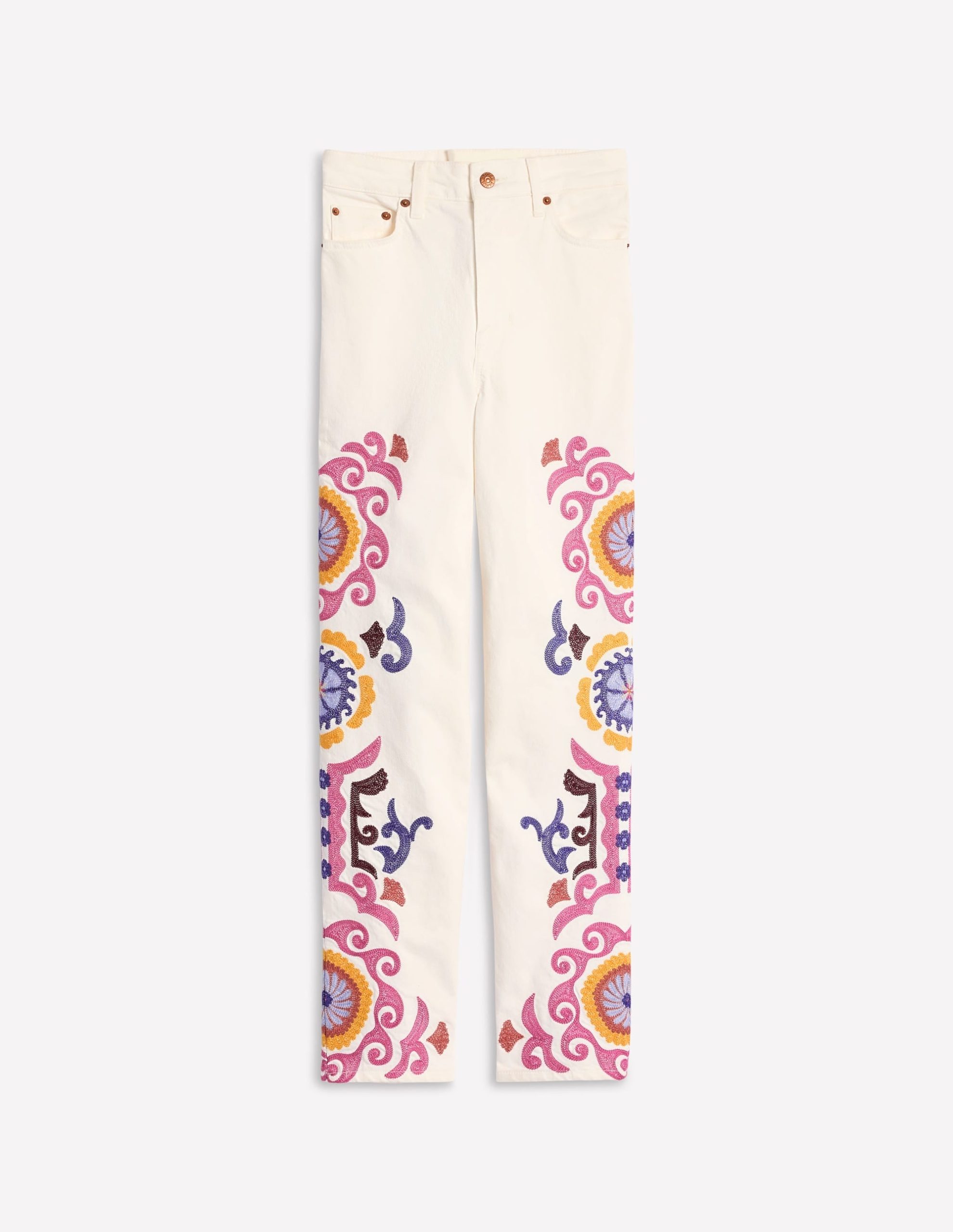 High Rise Embroidered Jeans-White Embroidery - Image 2