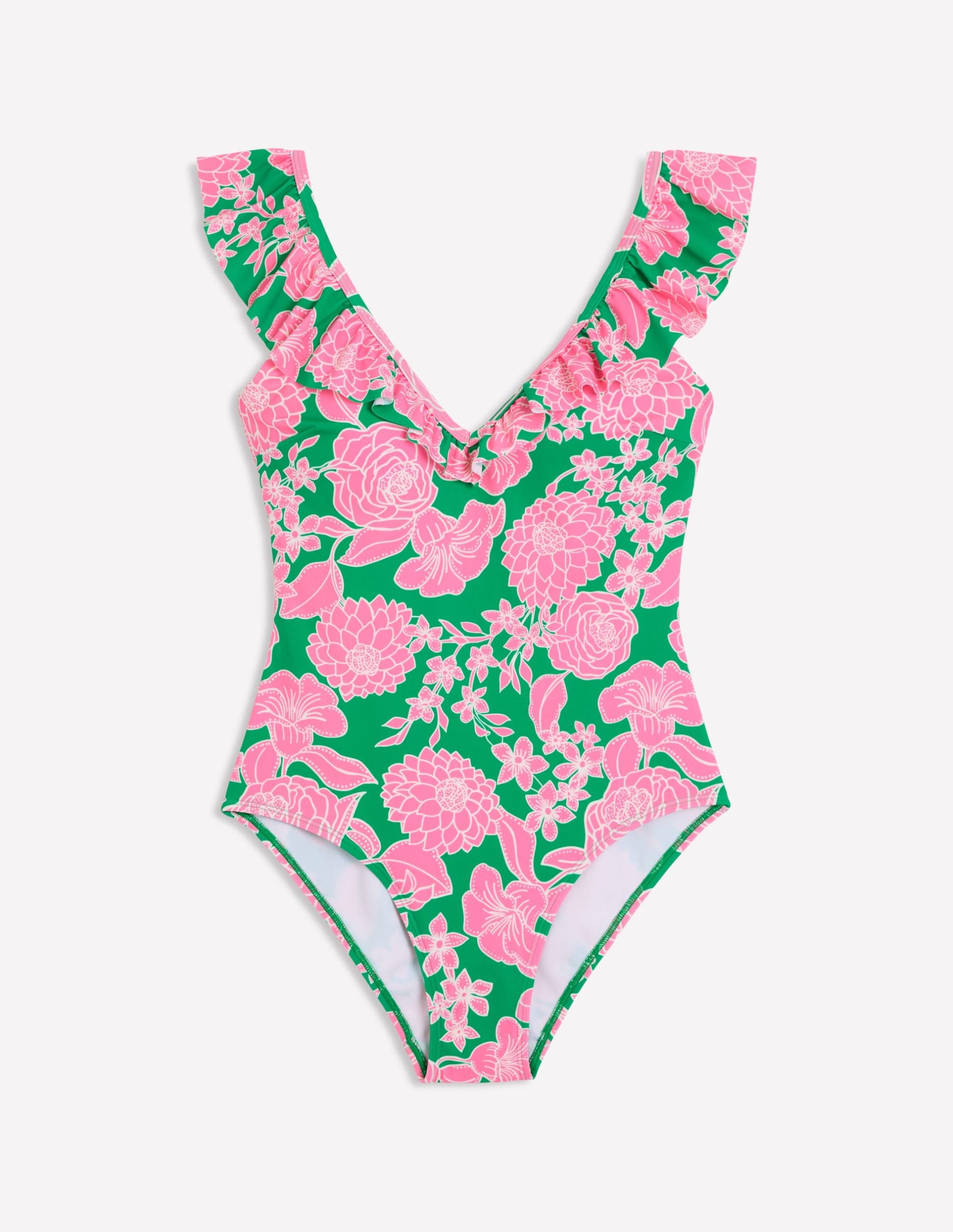 Evia Ruffle Swimsuit-Rich Emerald. Blossom Cascade - Image 5