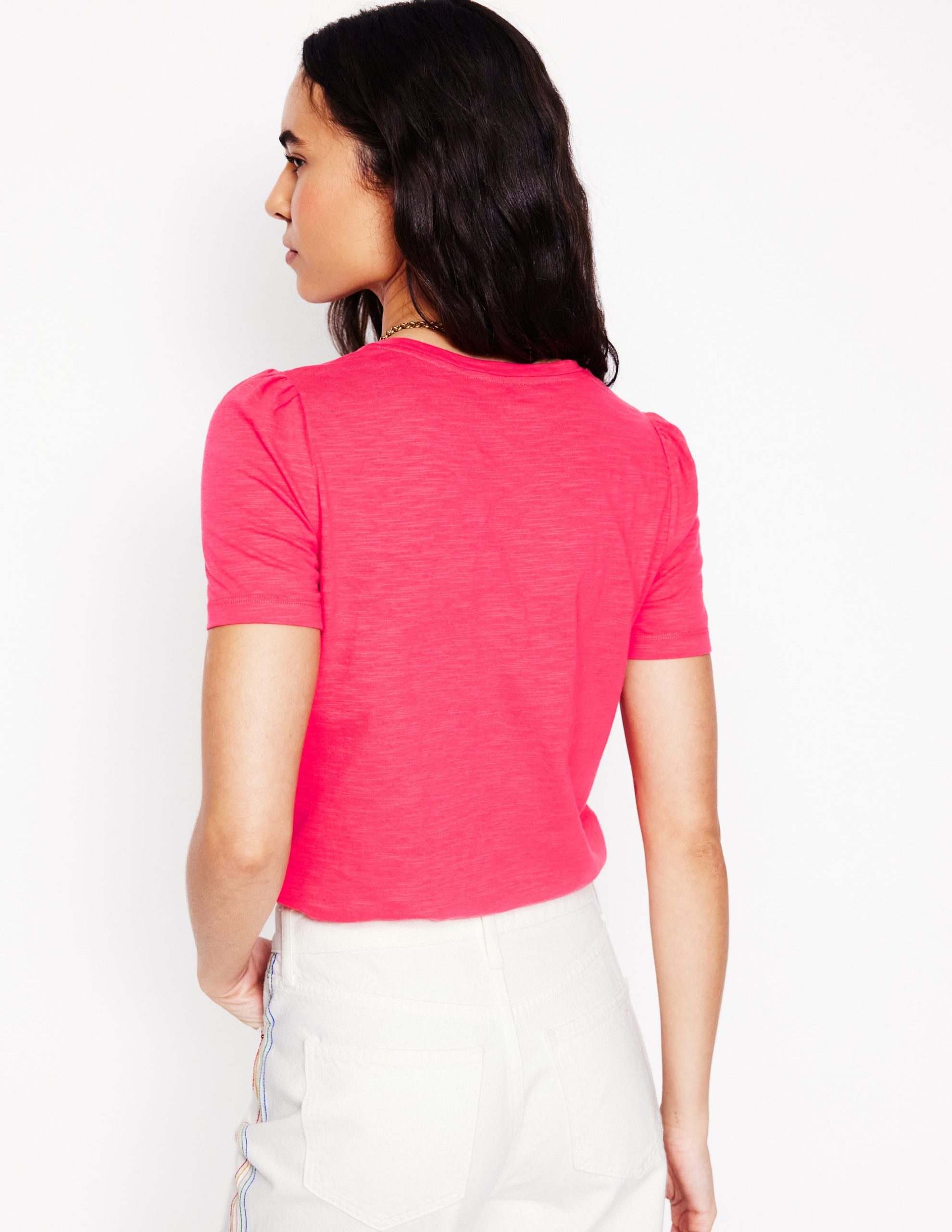 Cotton Puff Sleeve T-Shirt-Camelia Pink - Image 3