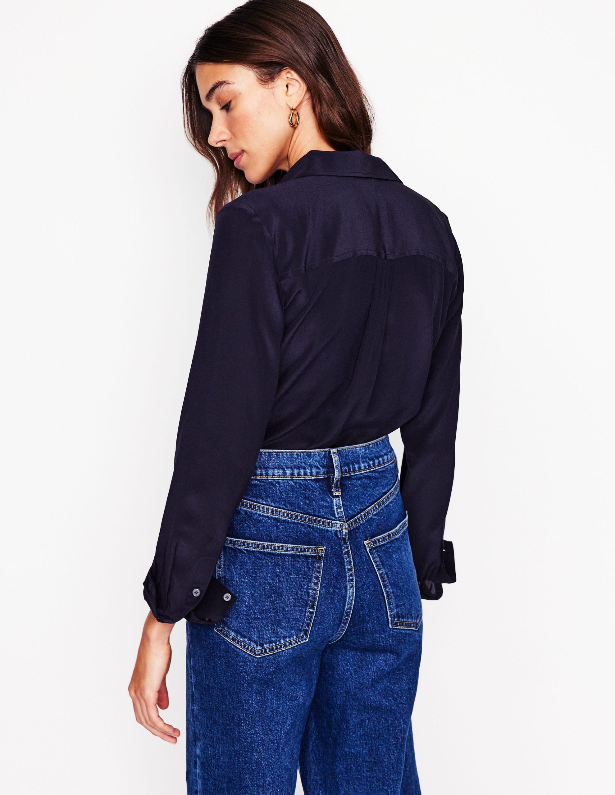 Sienna Silk Shirt-Navy - Image 3