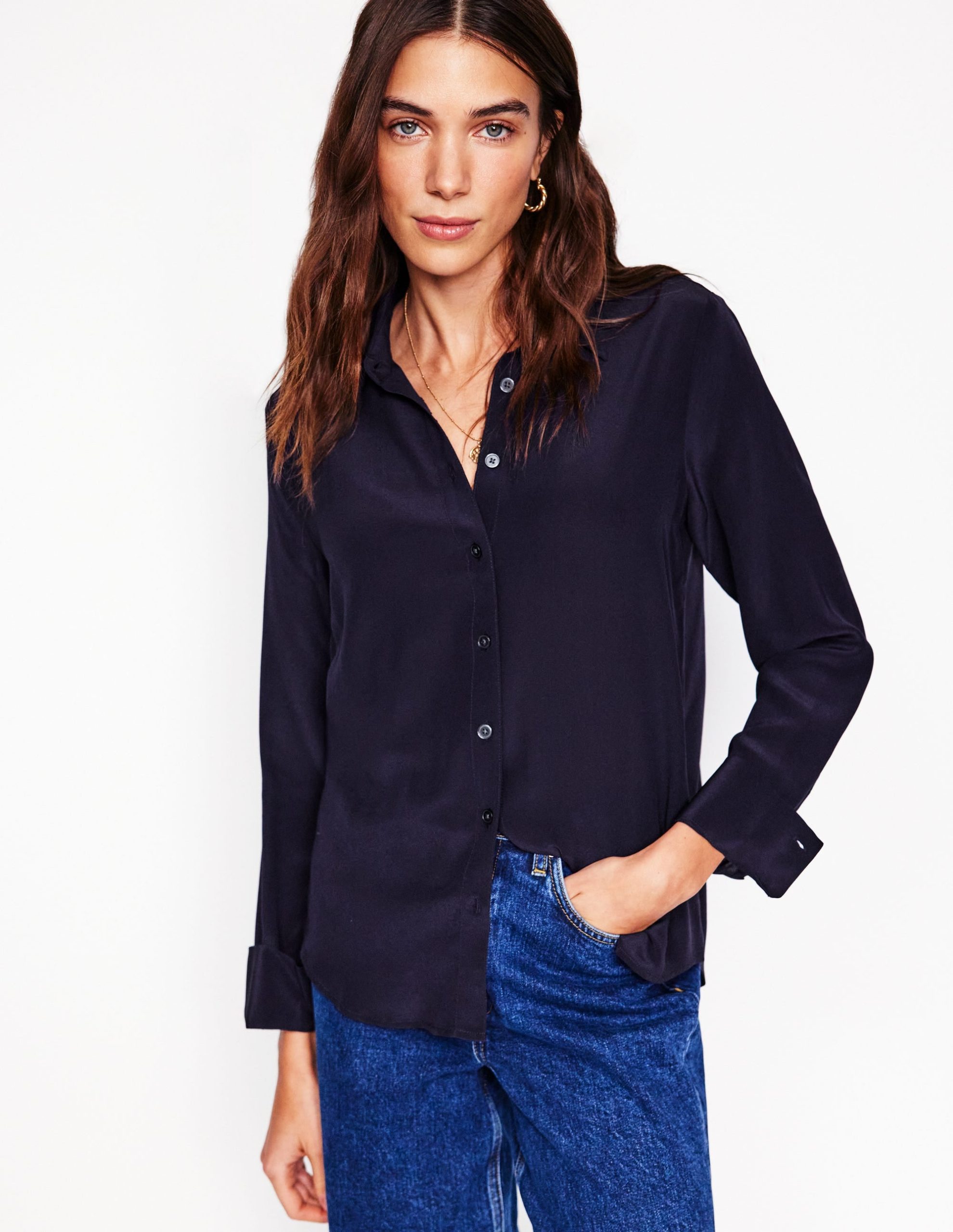 Sienna Silk Shirt-Navy - Image 5