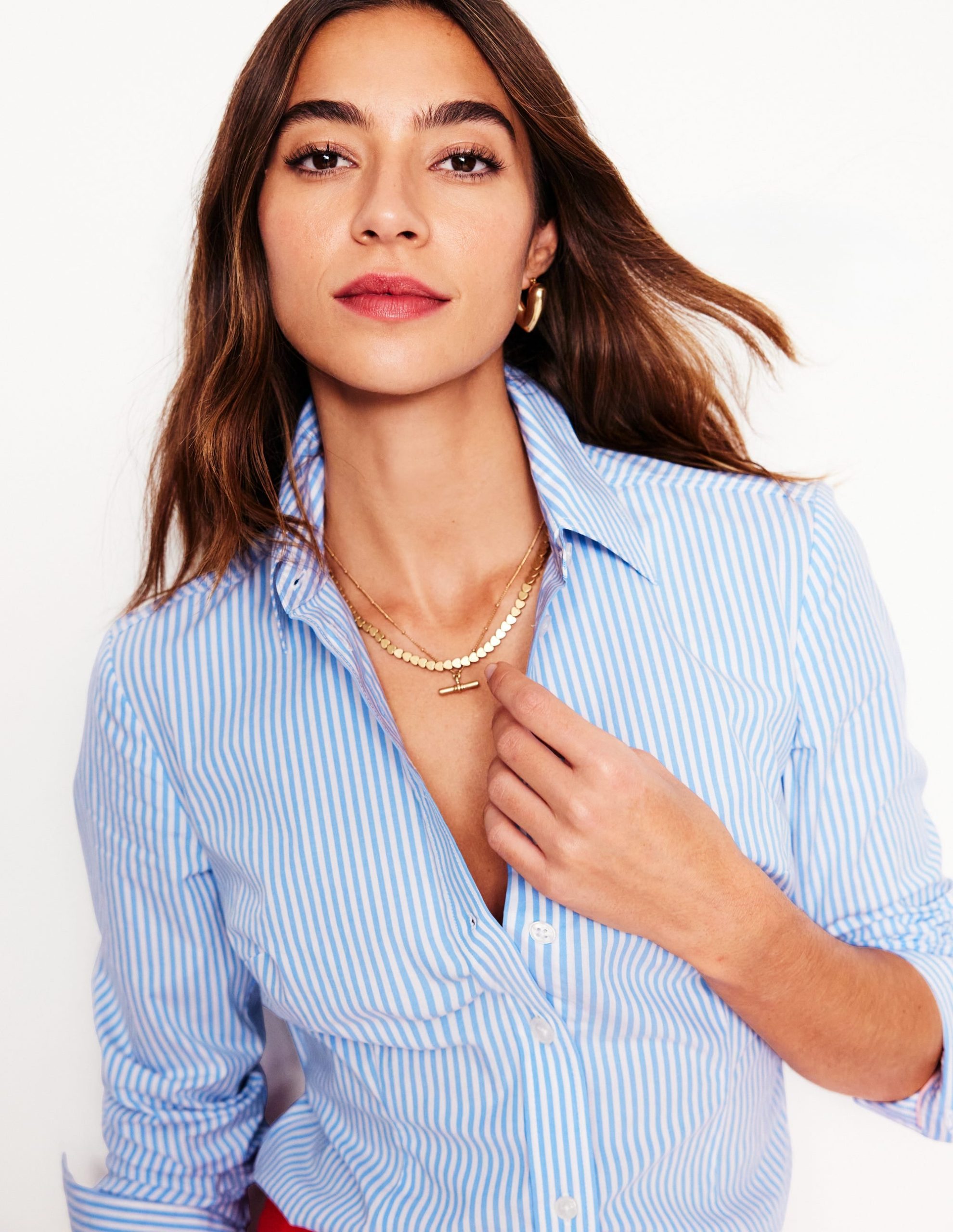 Saskia Stretch Cotton Shirt-Forget Me Not. Ivory Stripe - Image 2