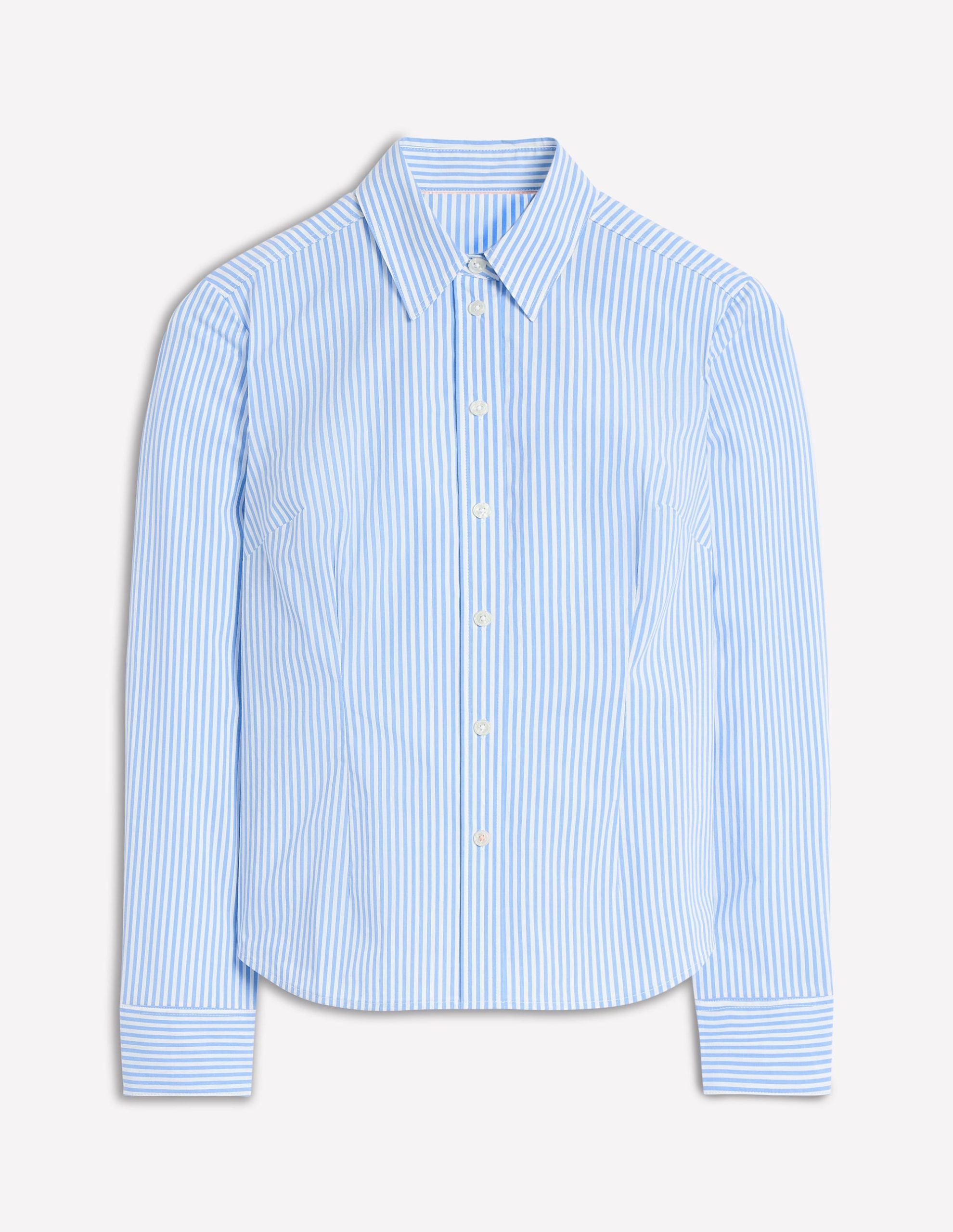 Saskia Stretch Cotton Shirt-Forget Me Not. Ivory Stripe - Image 5