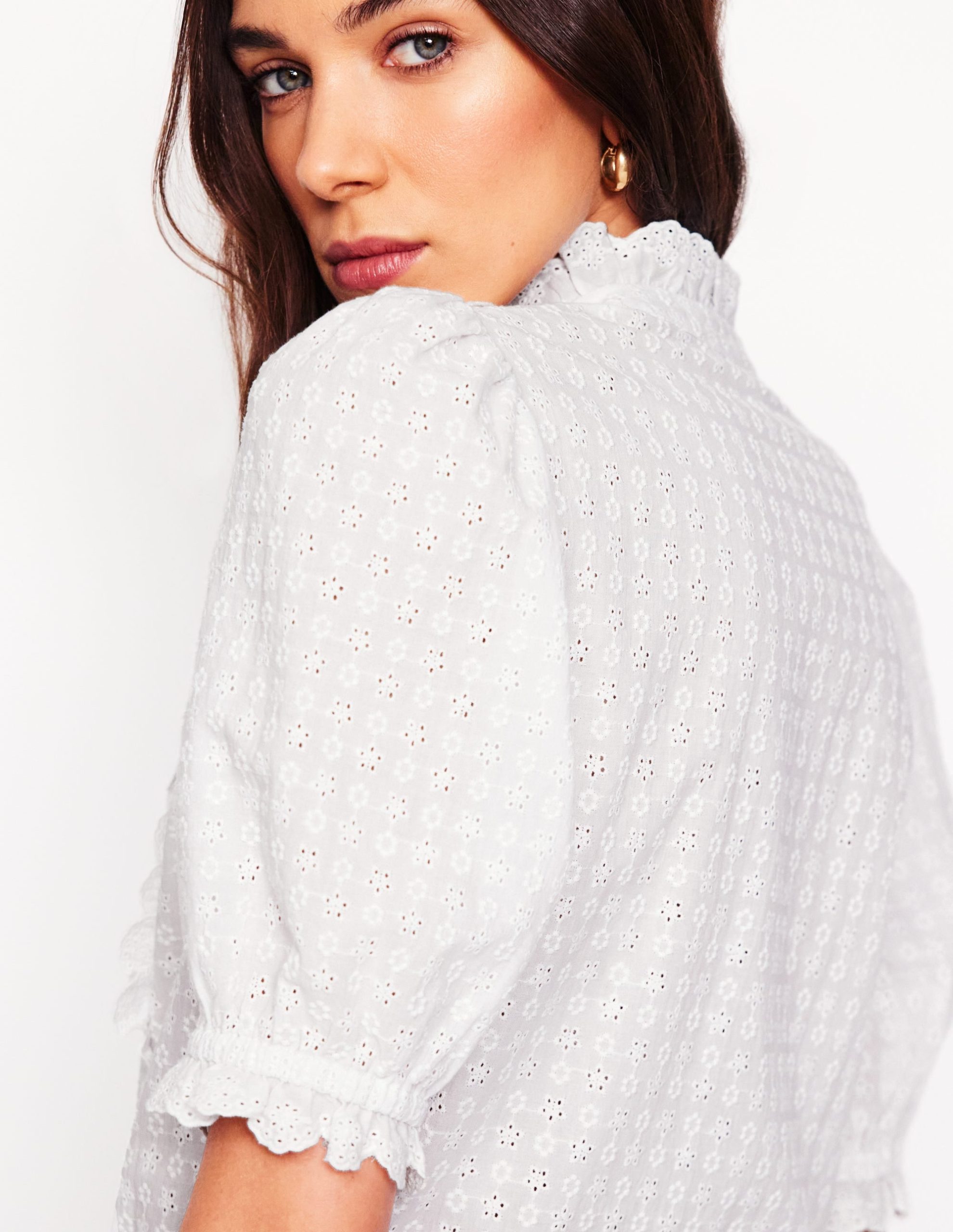 Feminine Cotton Blouse-White - Image 5