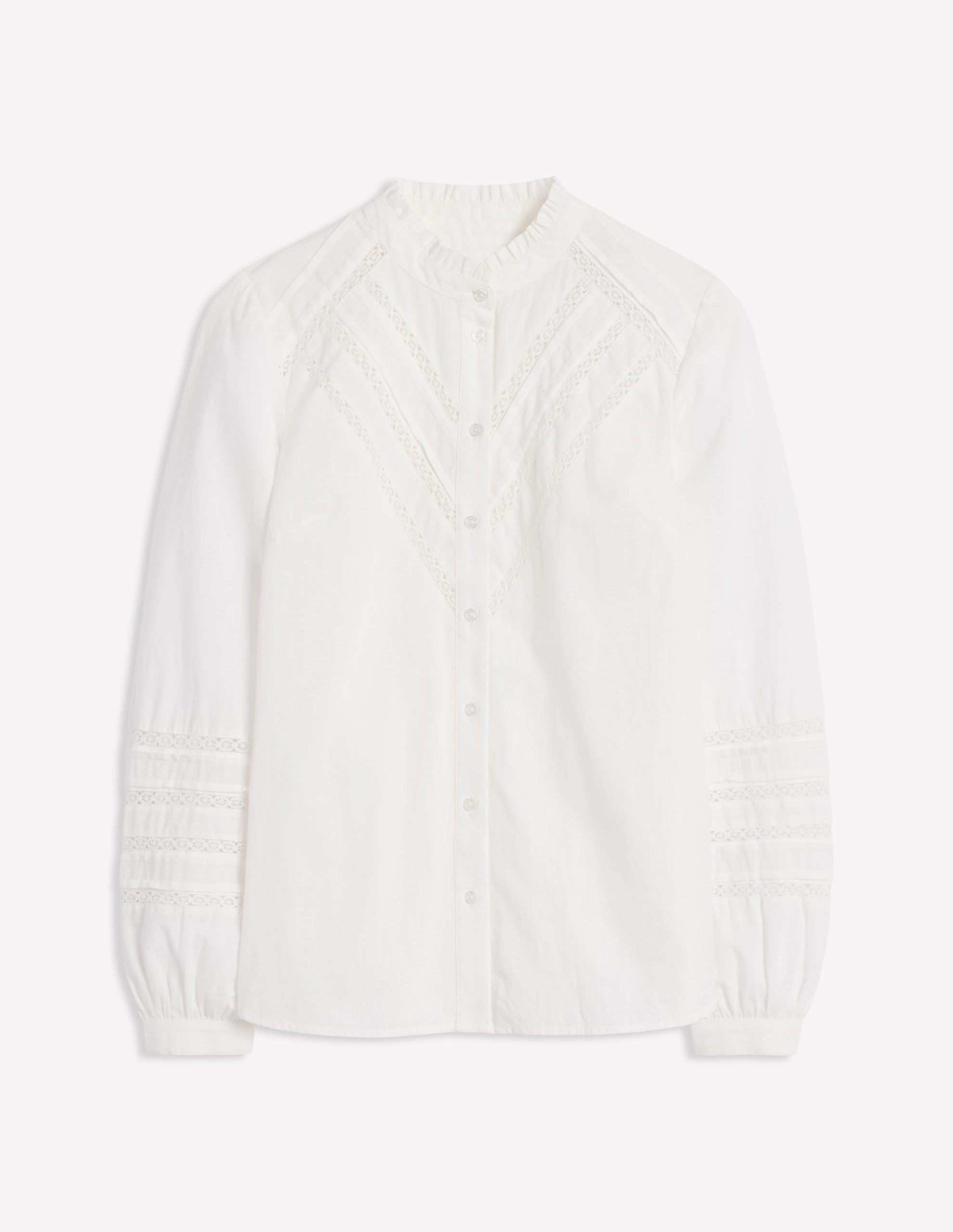 Lace Trim Cotton Blouse-White - Image 6