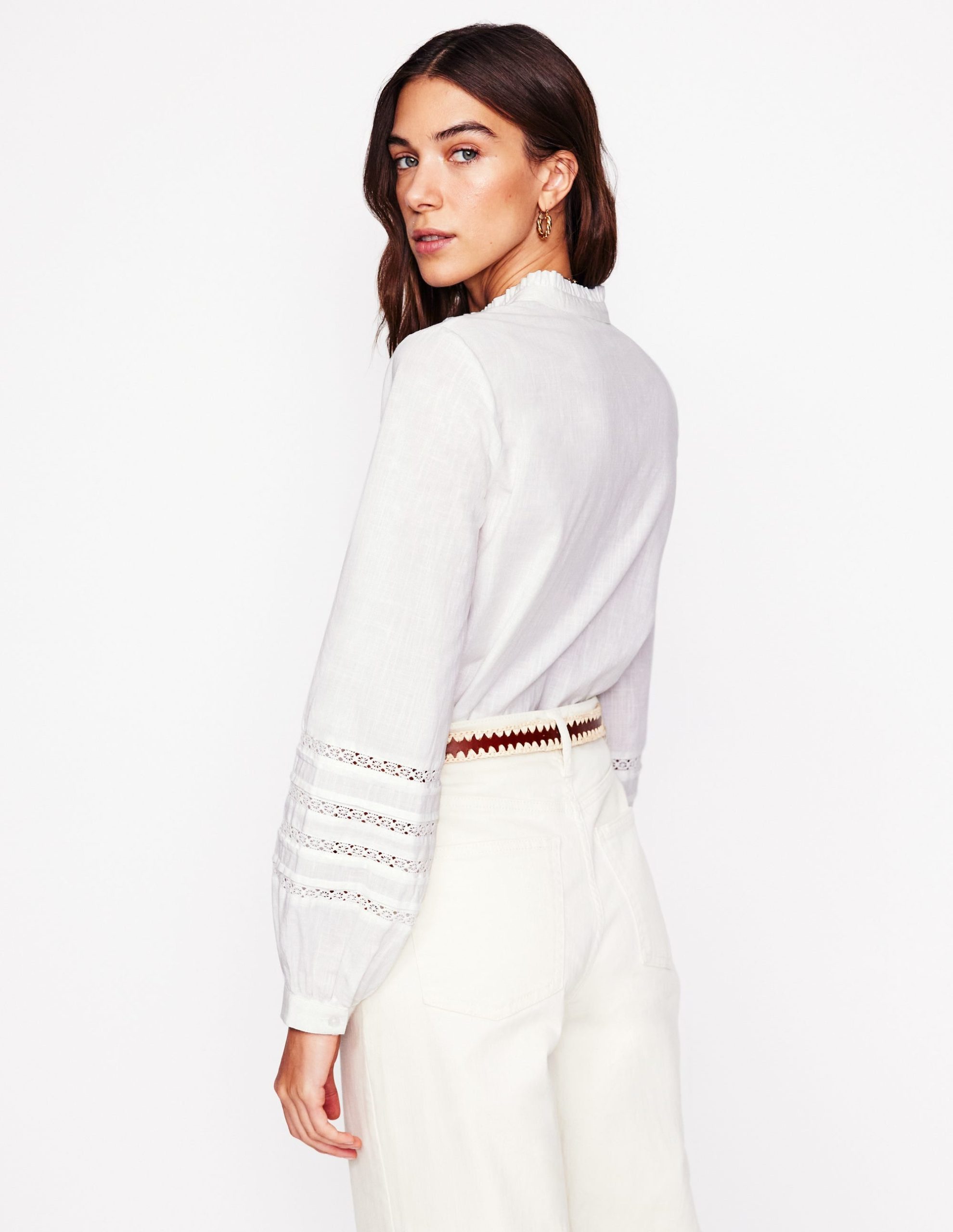 Lace Trim Cotton Blouse-White - Image 3