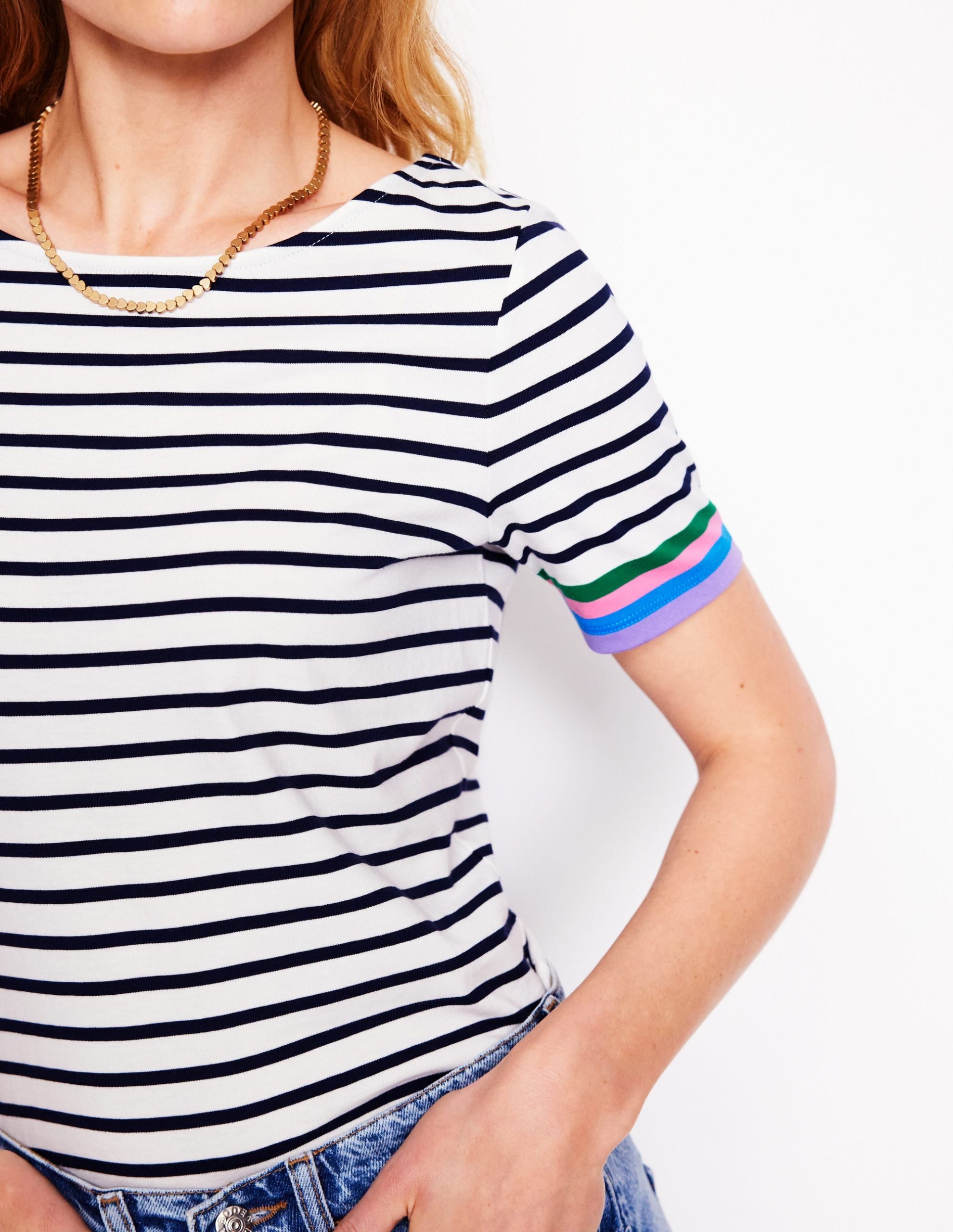 Ella Short Sleeve Breton-Emerald. Purple Sleeve Stripe - Image 2