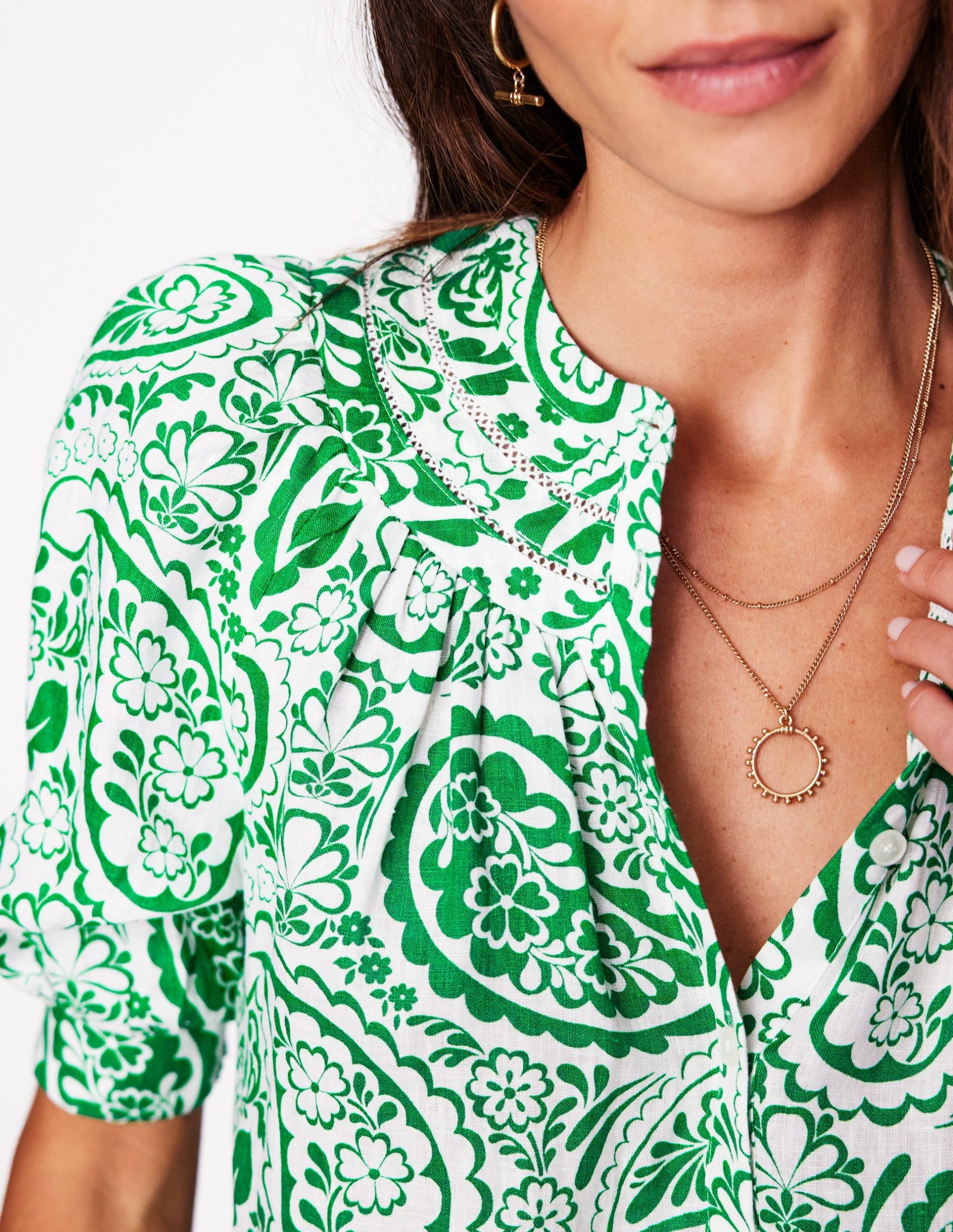 Bea Linen Top-Rich Emerald. Meadow Paisley - Image 2