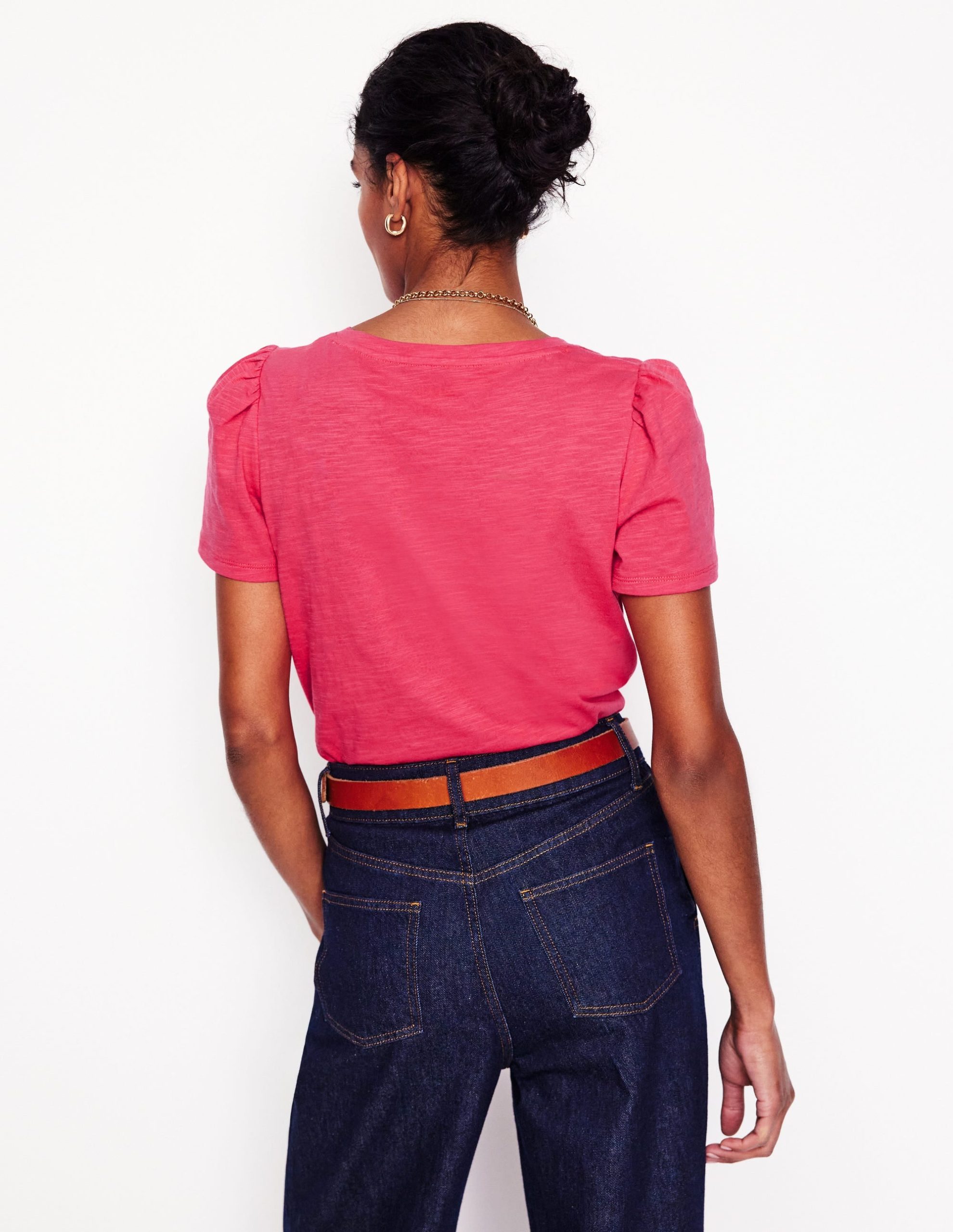 Short Sleeve V Neck T-shirt-Camelia Pink - Image 3