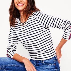 Button Cuff Mariner Breton-Ivory. French Navy Stripe