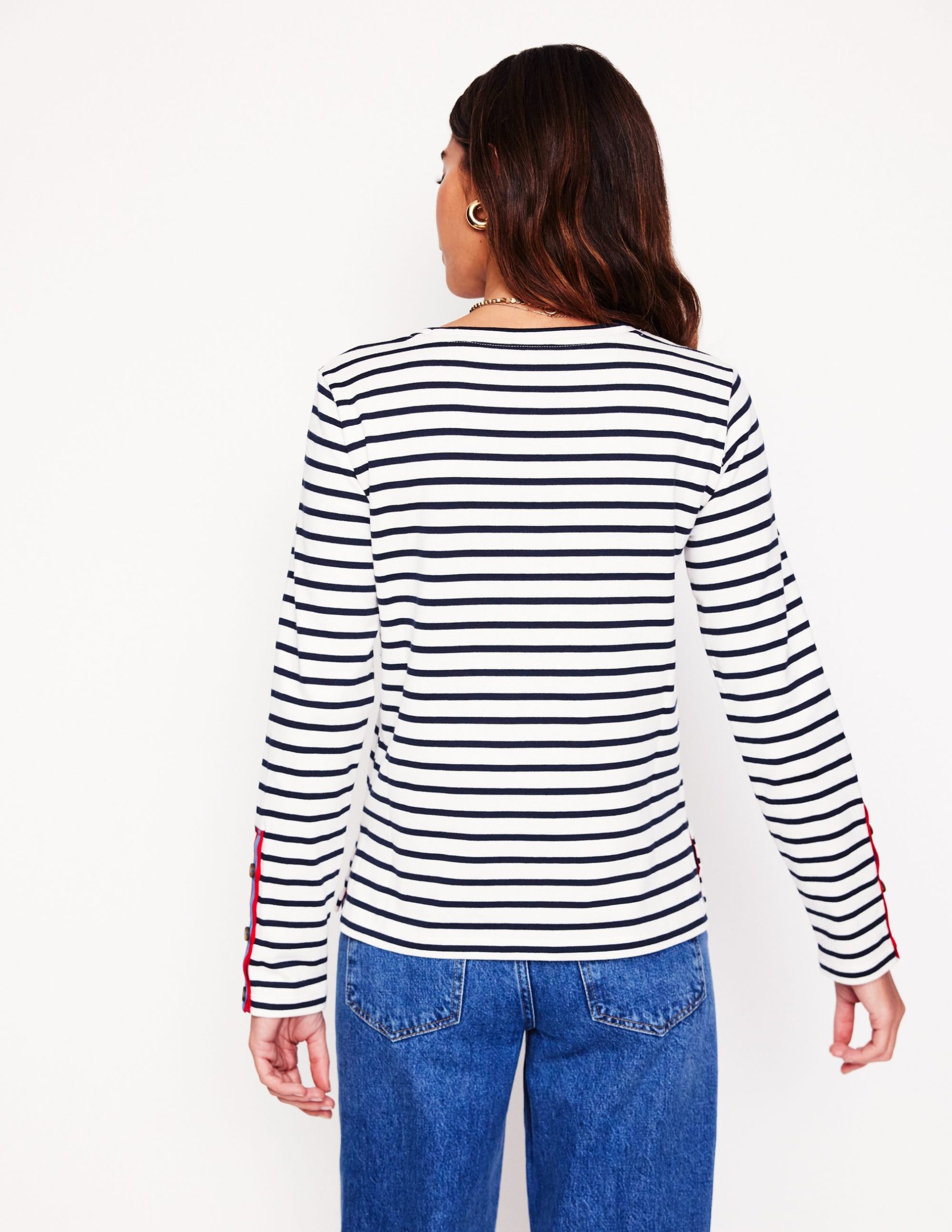 Button Cuff Mariner Breton-Ivory. French Navy Stripe - Image 3