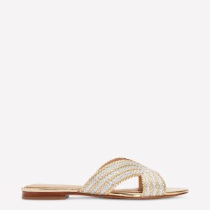 Striped Flat Sandals-Gold/Silver
