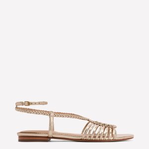 Multi Strap Flat Sandal-Gold