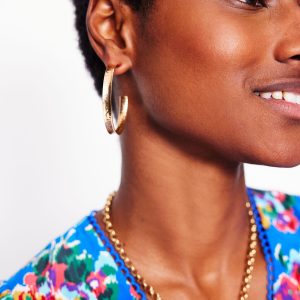 Large Hammered Hoop Earrings-Gold Colour