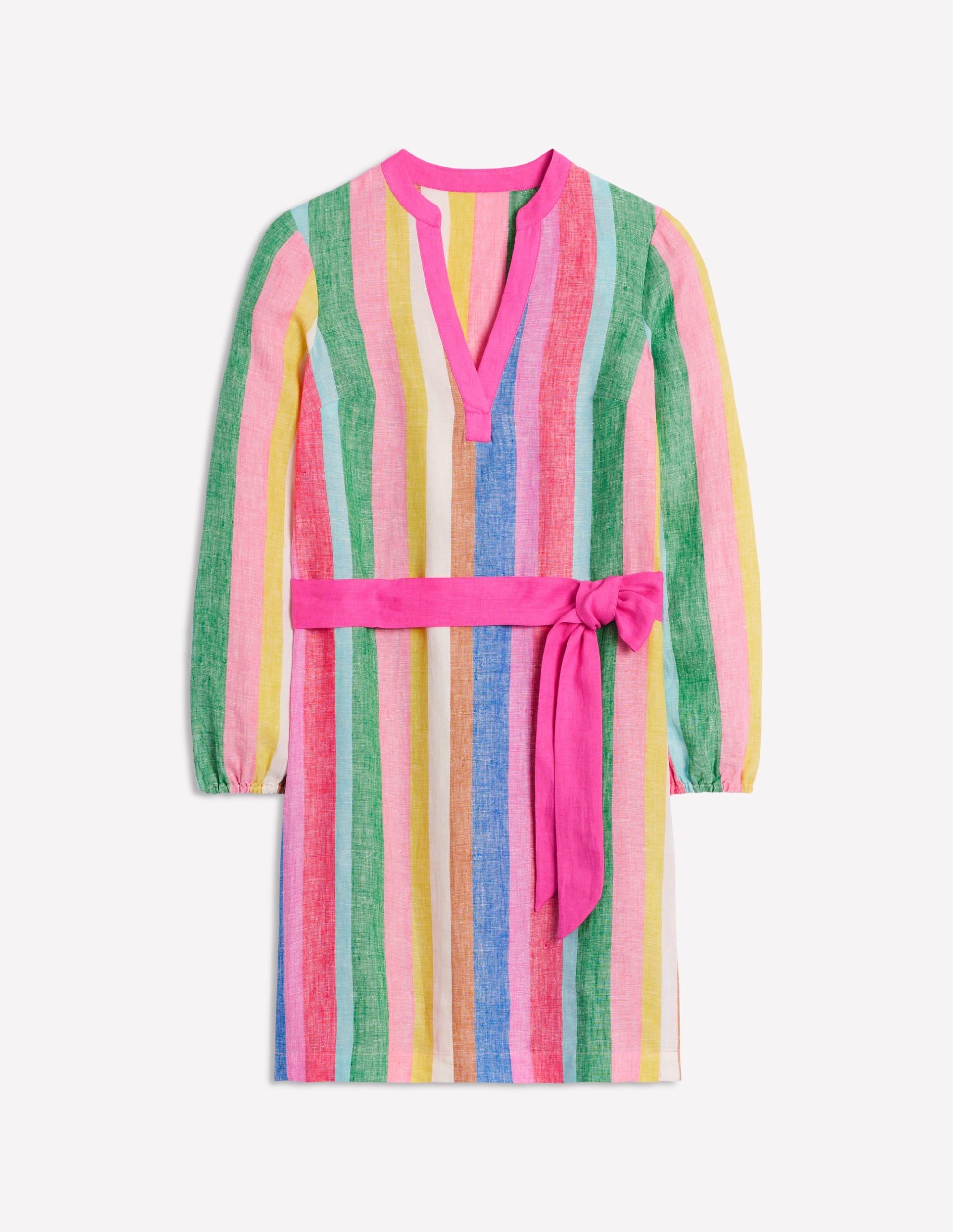 Cleo Linen Tie Waist Dress-Bright Rainbow Stripe - Image 7