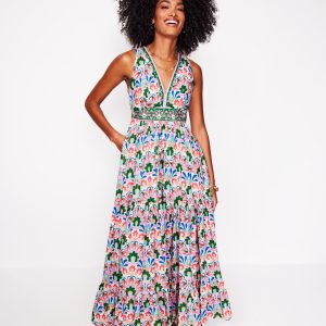 Serena Cotton Tie Maxi Dress-Multi. Decorative Dandelion
