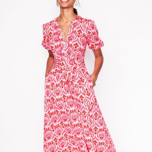 Sofia Trim Jersey Midi Dress-Poppy Red. Ornamental Floral