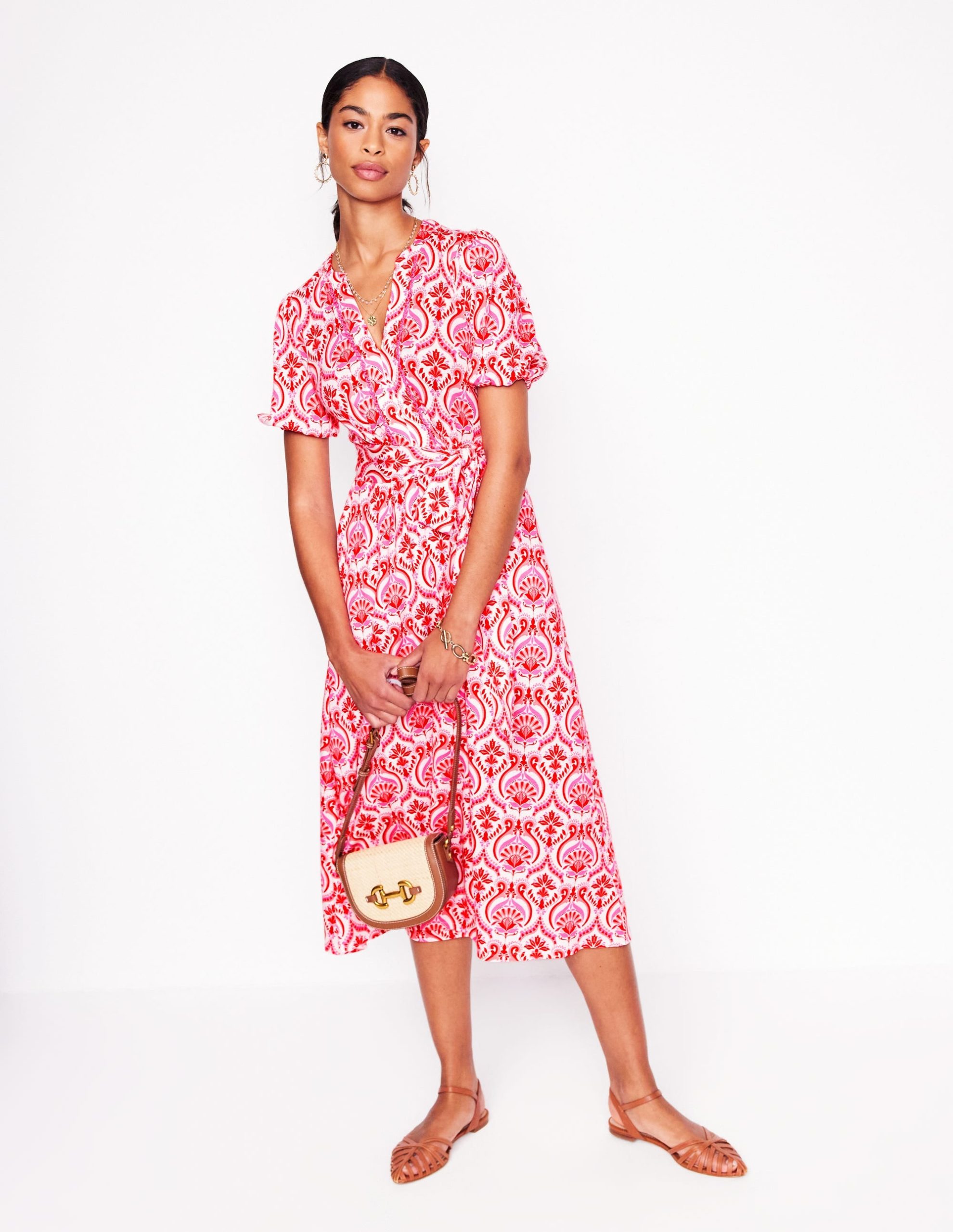 Sofia Trim Jersey Midi Dress-Poppy Red. Ornamental Floral - Image 4