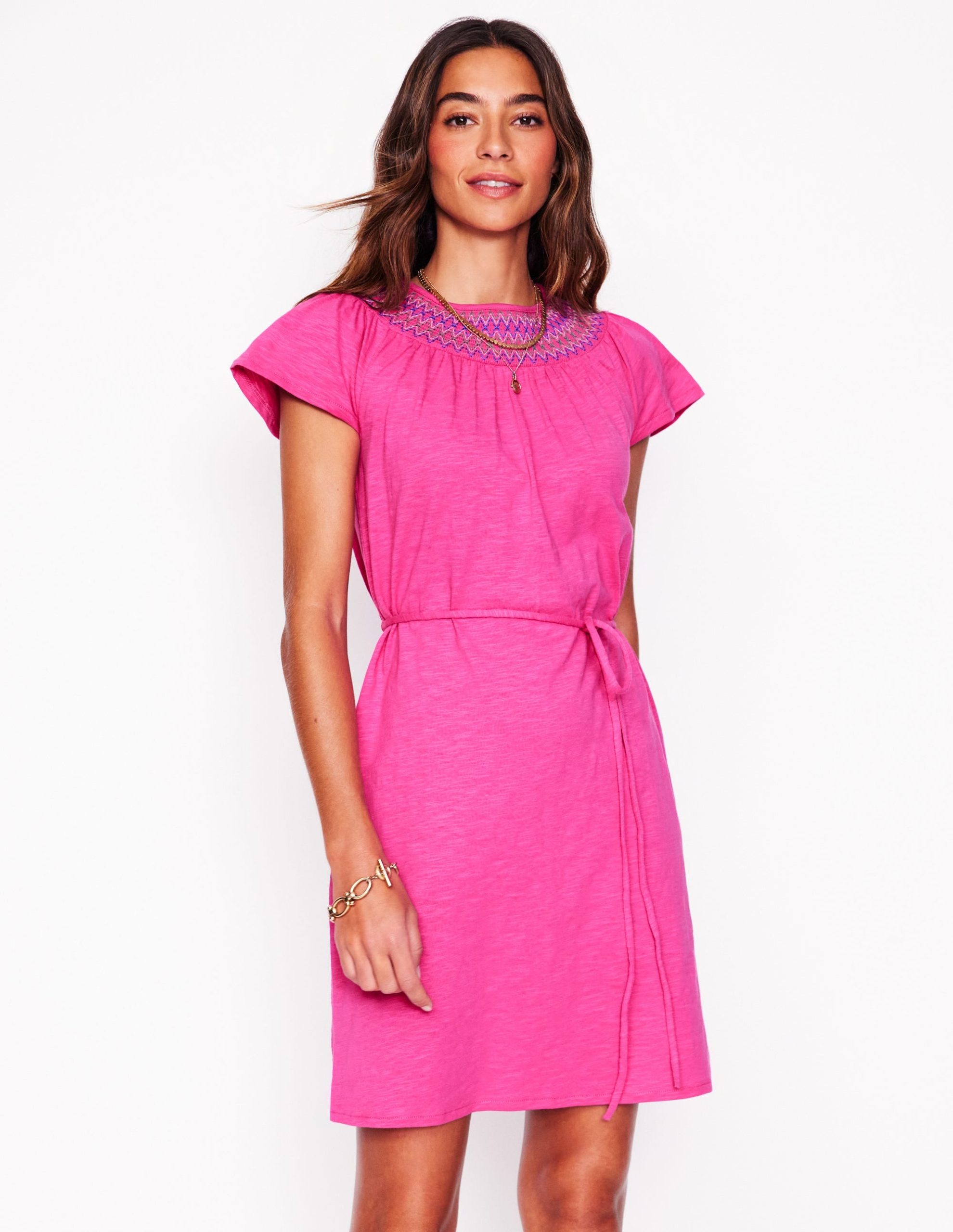 Nina Smocked T-Shirt Dress-Cosmos Pink - Image 4