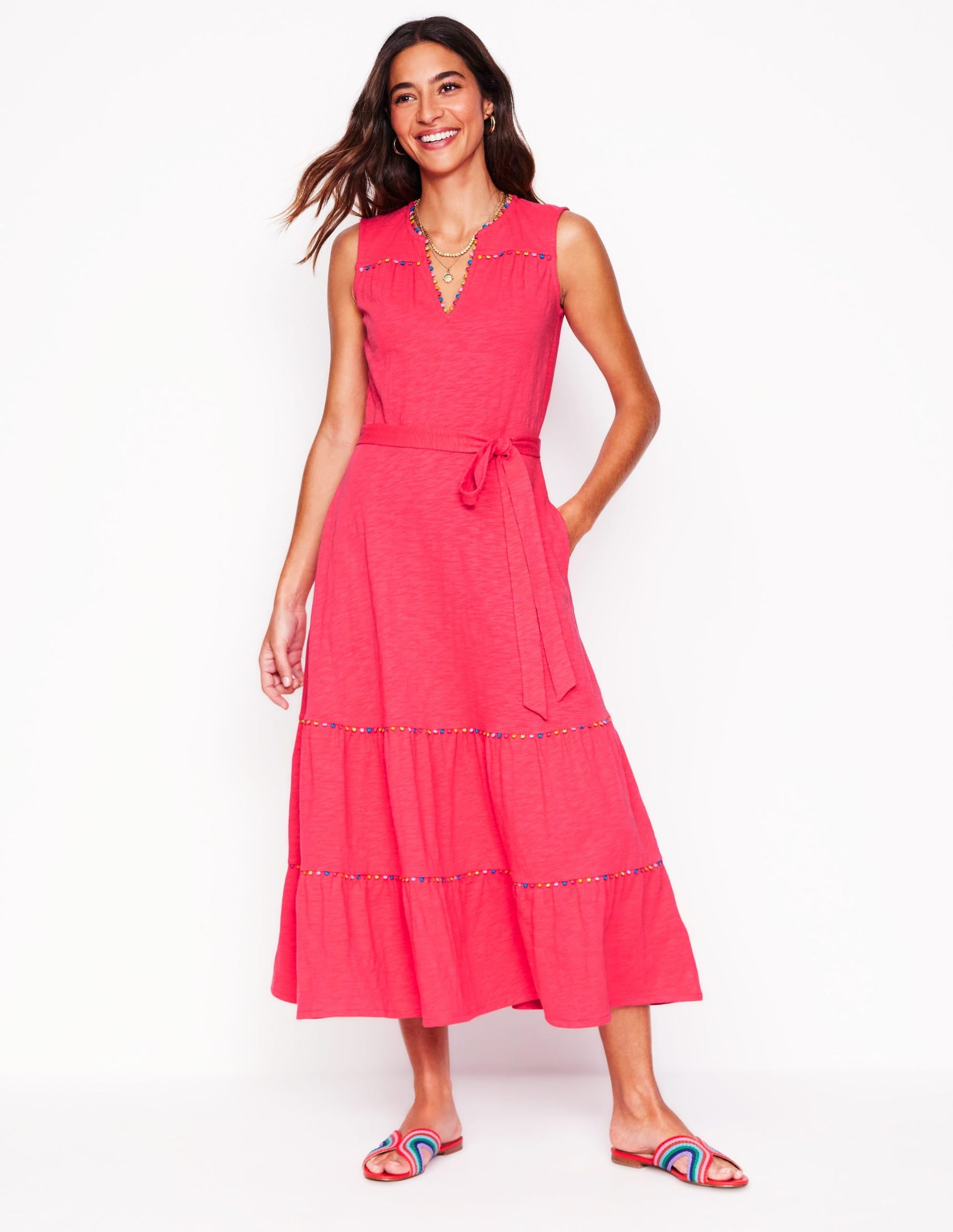 Tara Trim Tiered Jersey Dress-Camelia Pink - Image 4