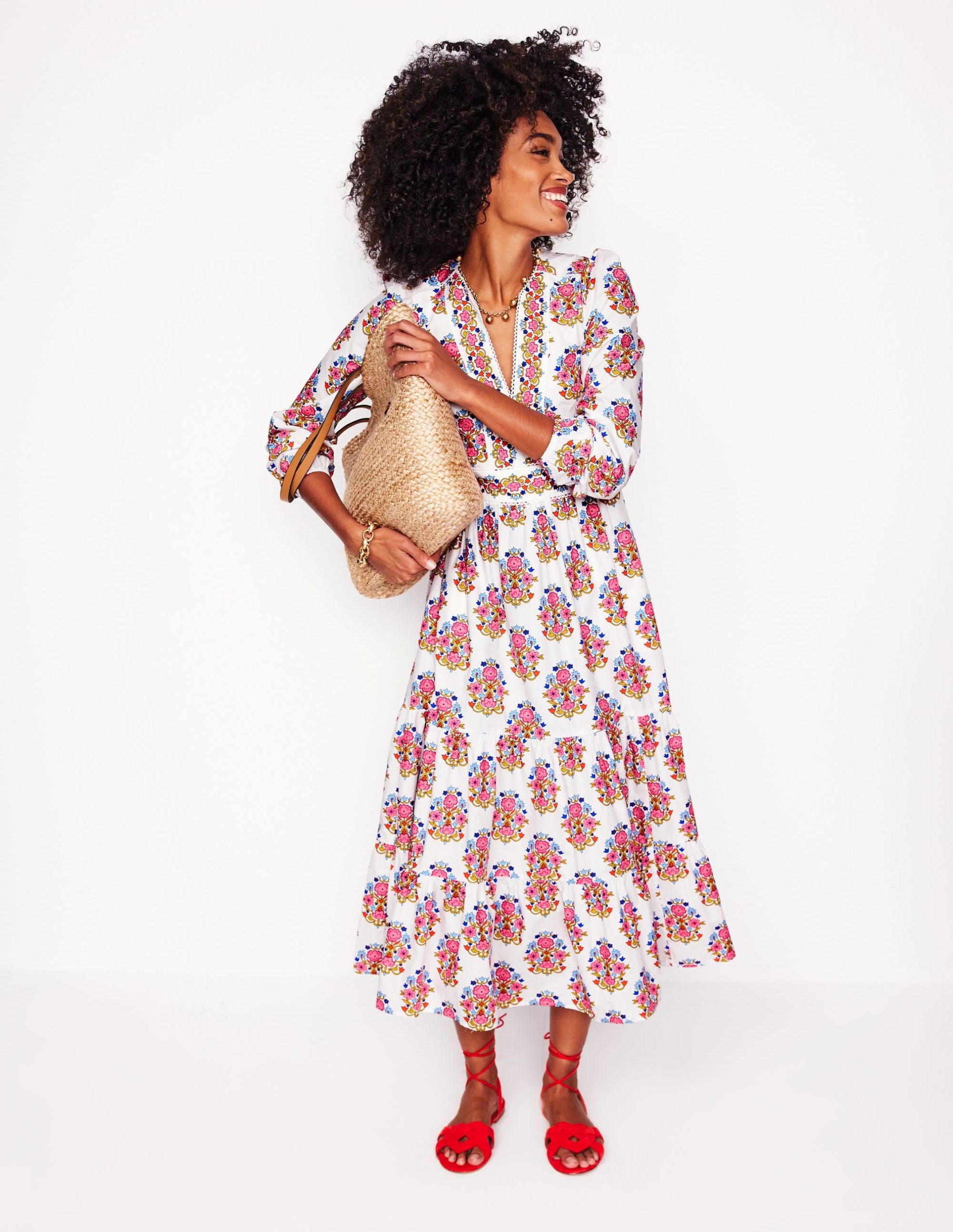 Violet Midi Dress-Ivory. Wildflower Stamp - Image 4