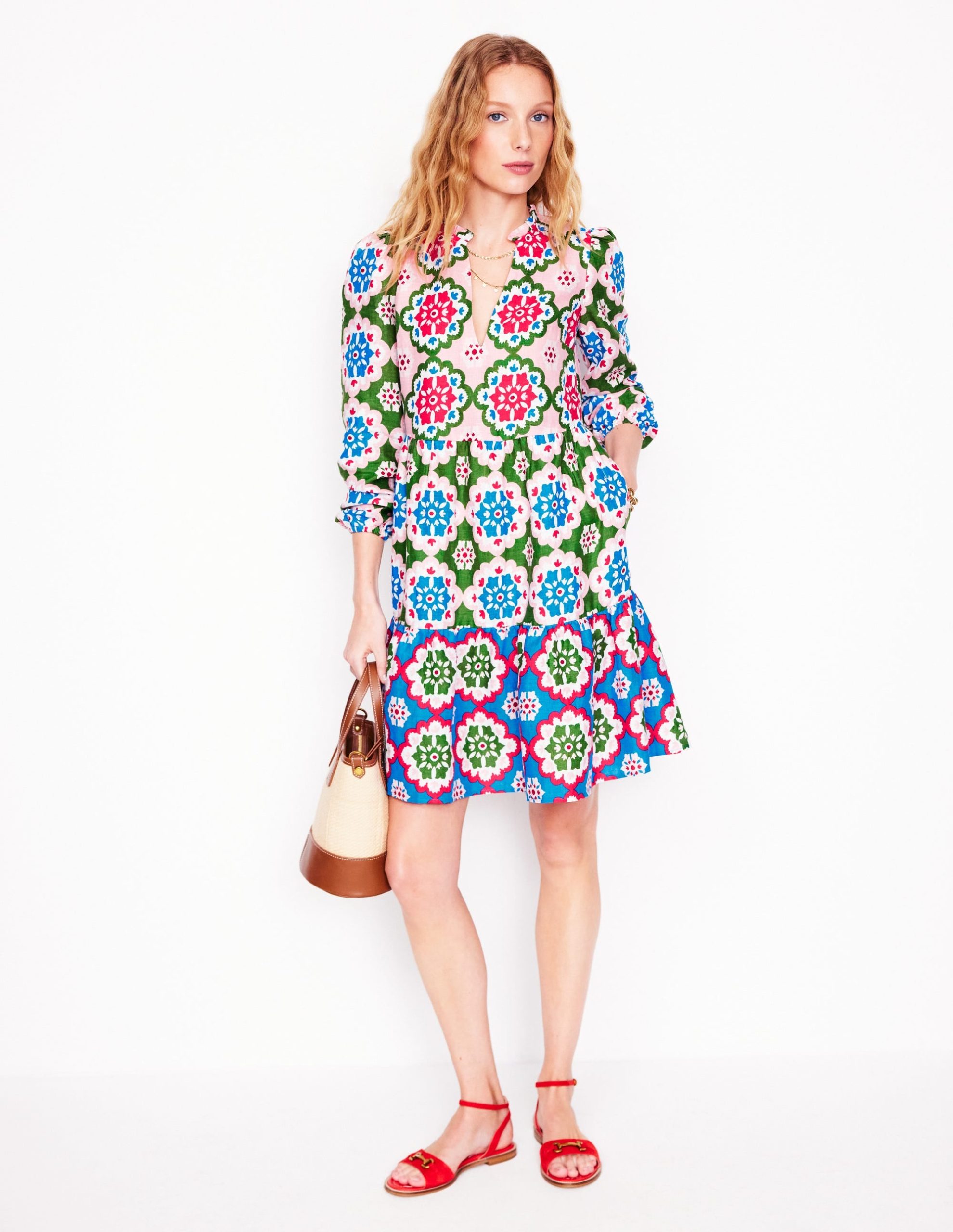Esme Linen Mini Dress-Multi. Bloom Geo - Image 5