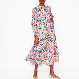 Mia Tiered Shirt Dress-Ivory. Decorative Dandelion