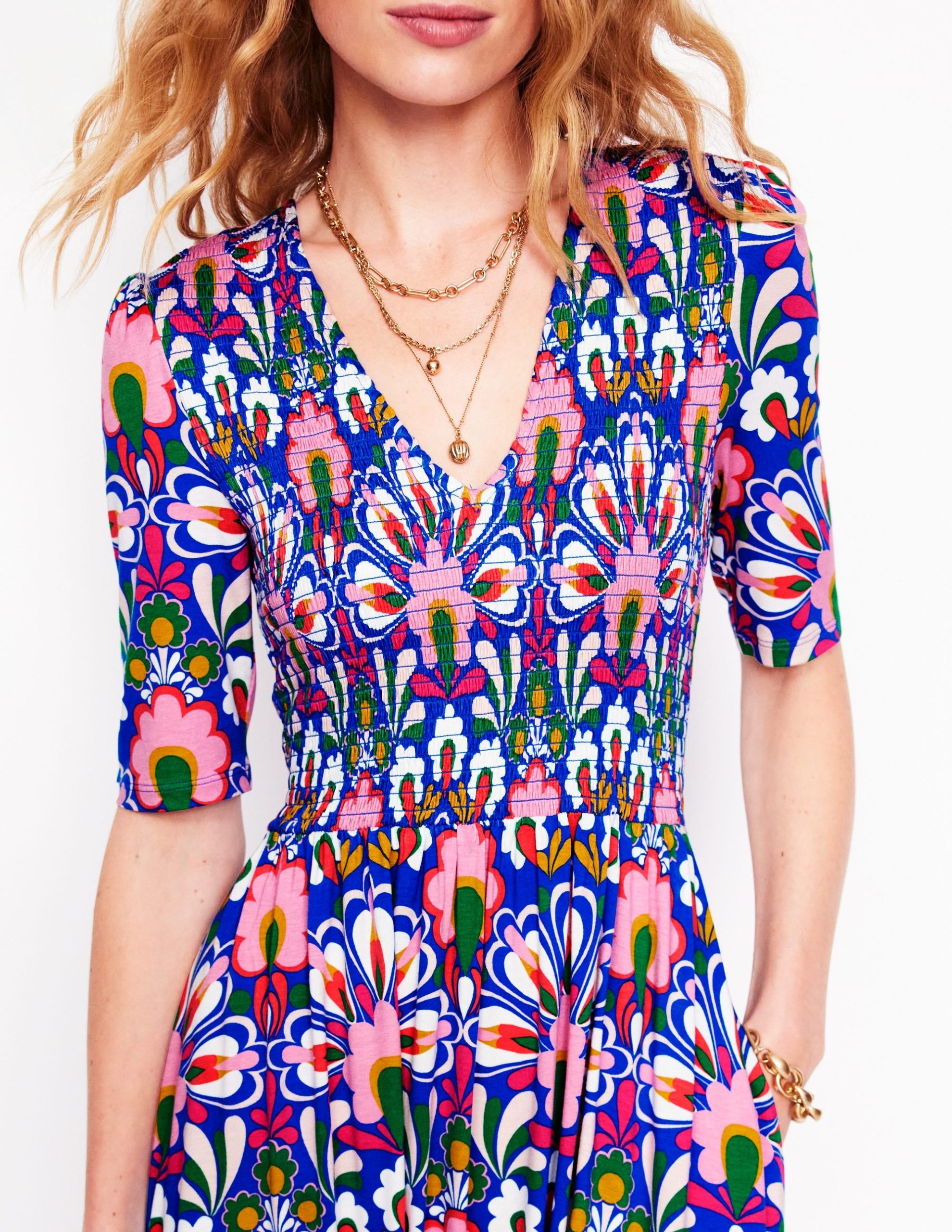 Bethany Smocked Jersey Dress-Gallery Blue. Dandelion - Image 3