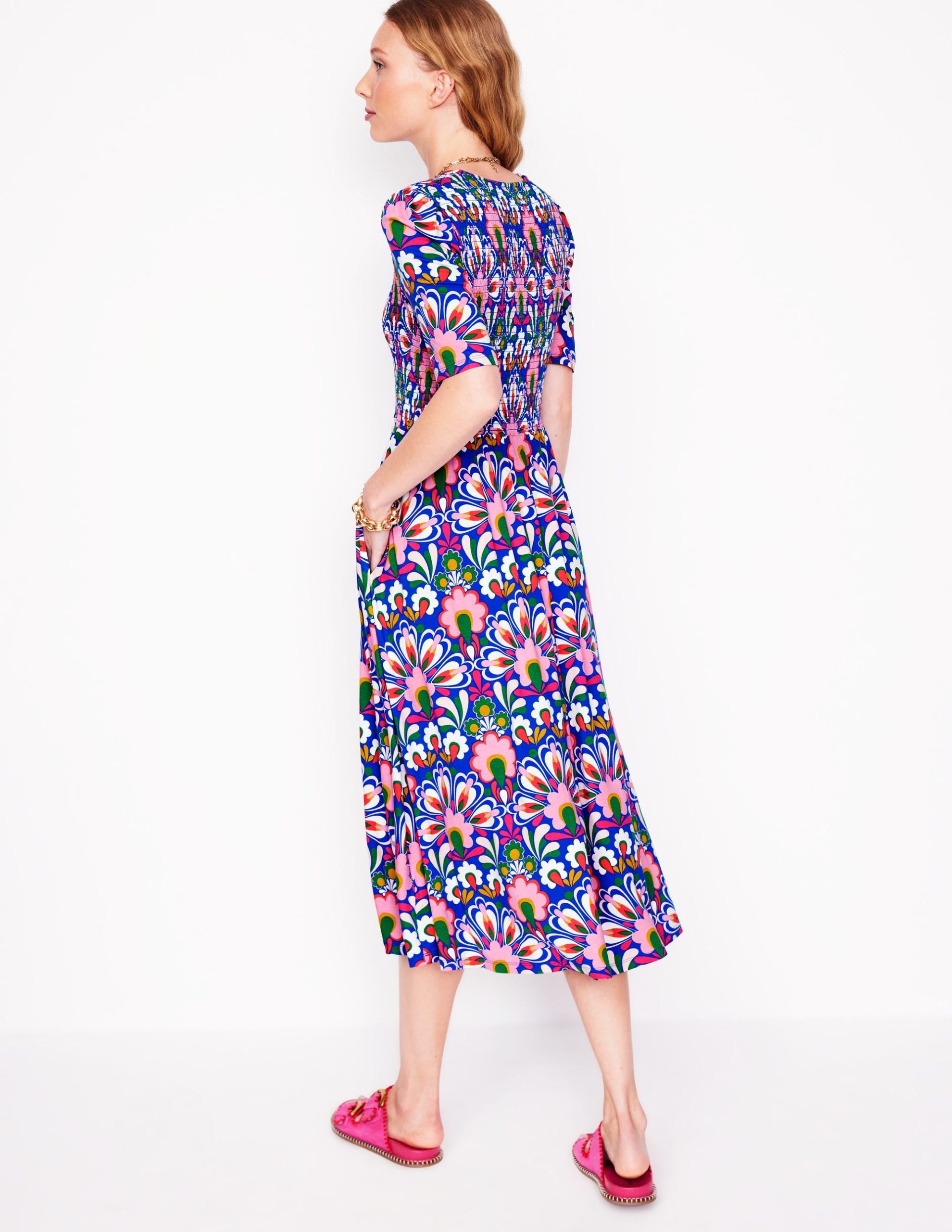 Bethany Smocked Jersey Dress-Gallery Blue. Dandelion - Image 4