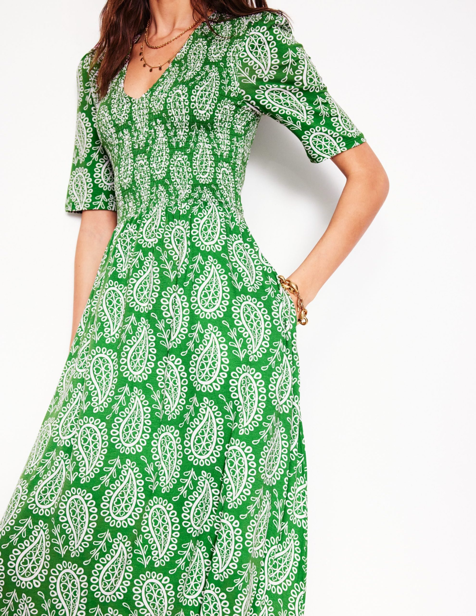 Bethany Smocked Jersey Dress-Paradise Green. Paisley Heart - Image 2