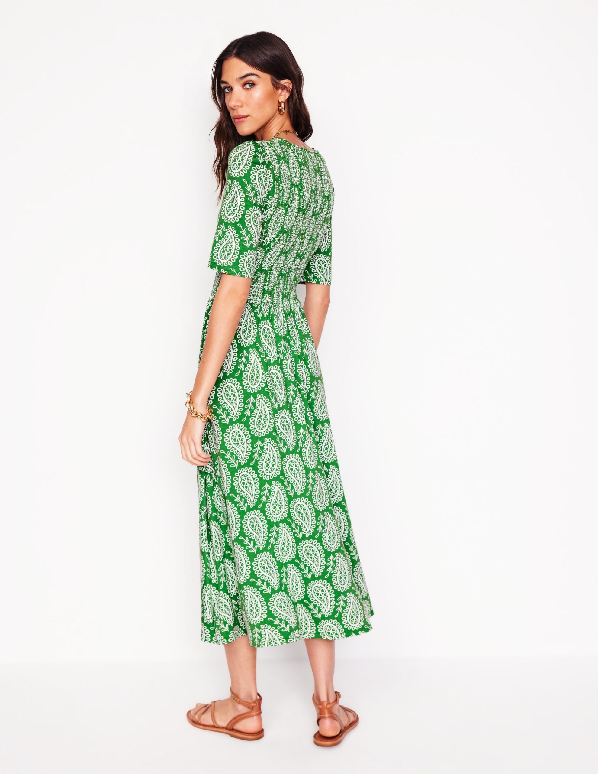 Bethany Smocked Jersey Dress-Paradise Green. Paisley Heart - Image 4
