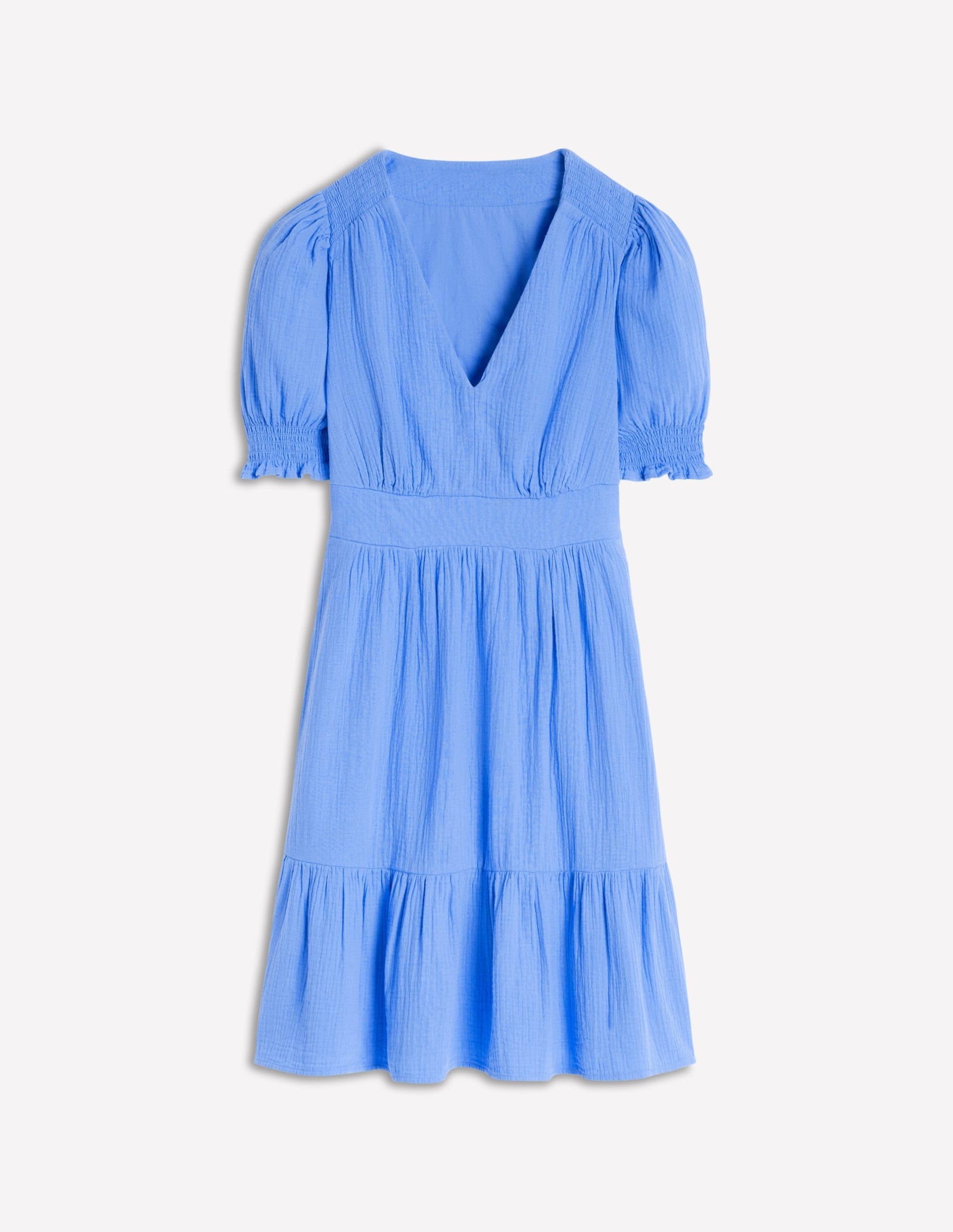 Anna Double Cloth Short Dress-Ocean Blue - Image 6