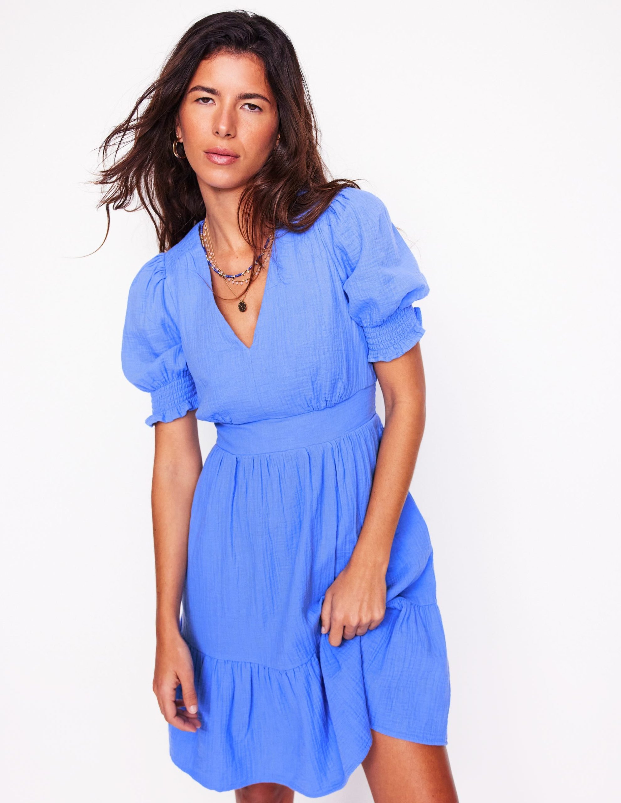 Anna Double Cloth Short Dress-Ocean Blue