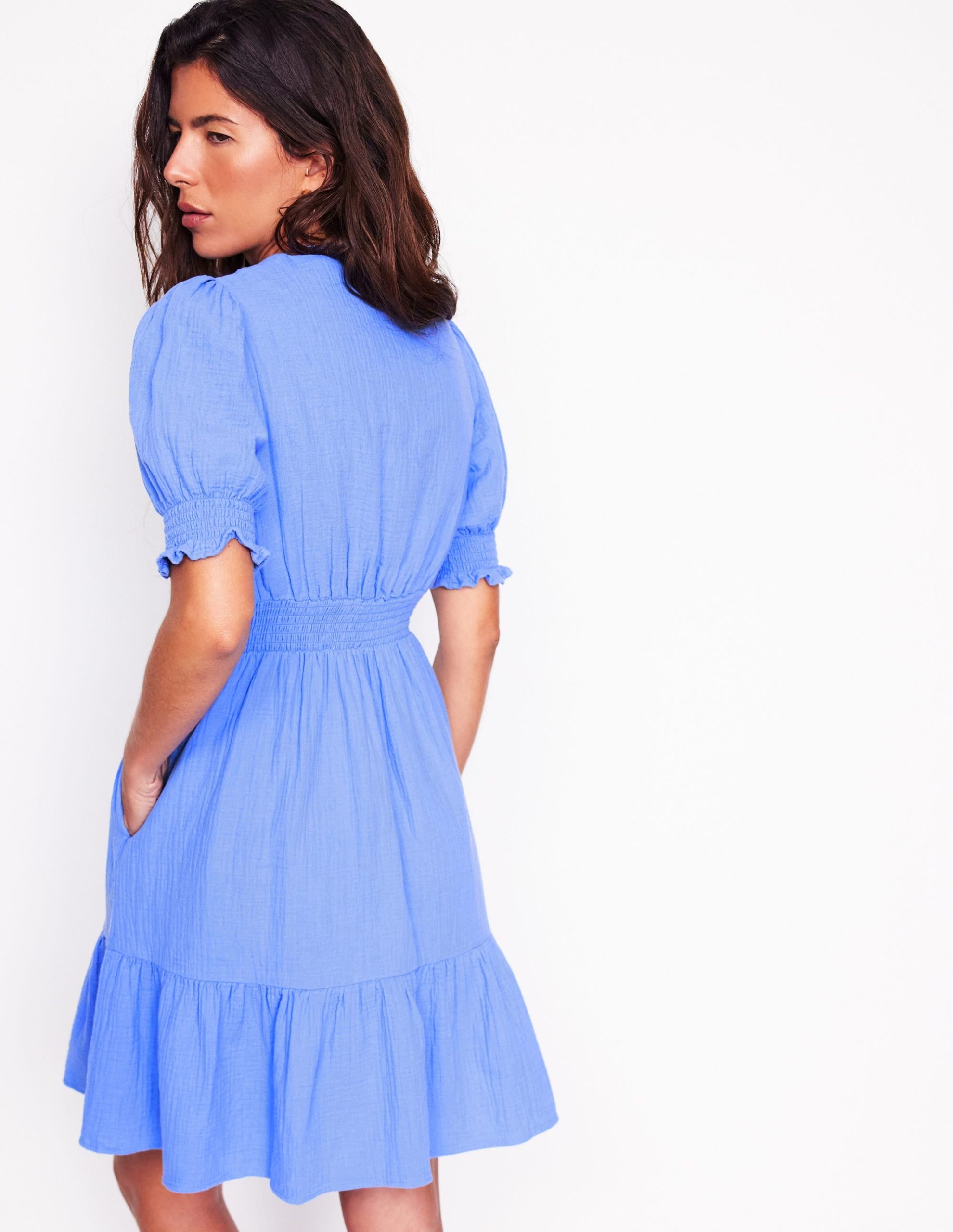 Anna Double Cloth Short Dress-Ocean Blue - Image 4